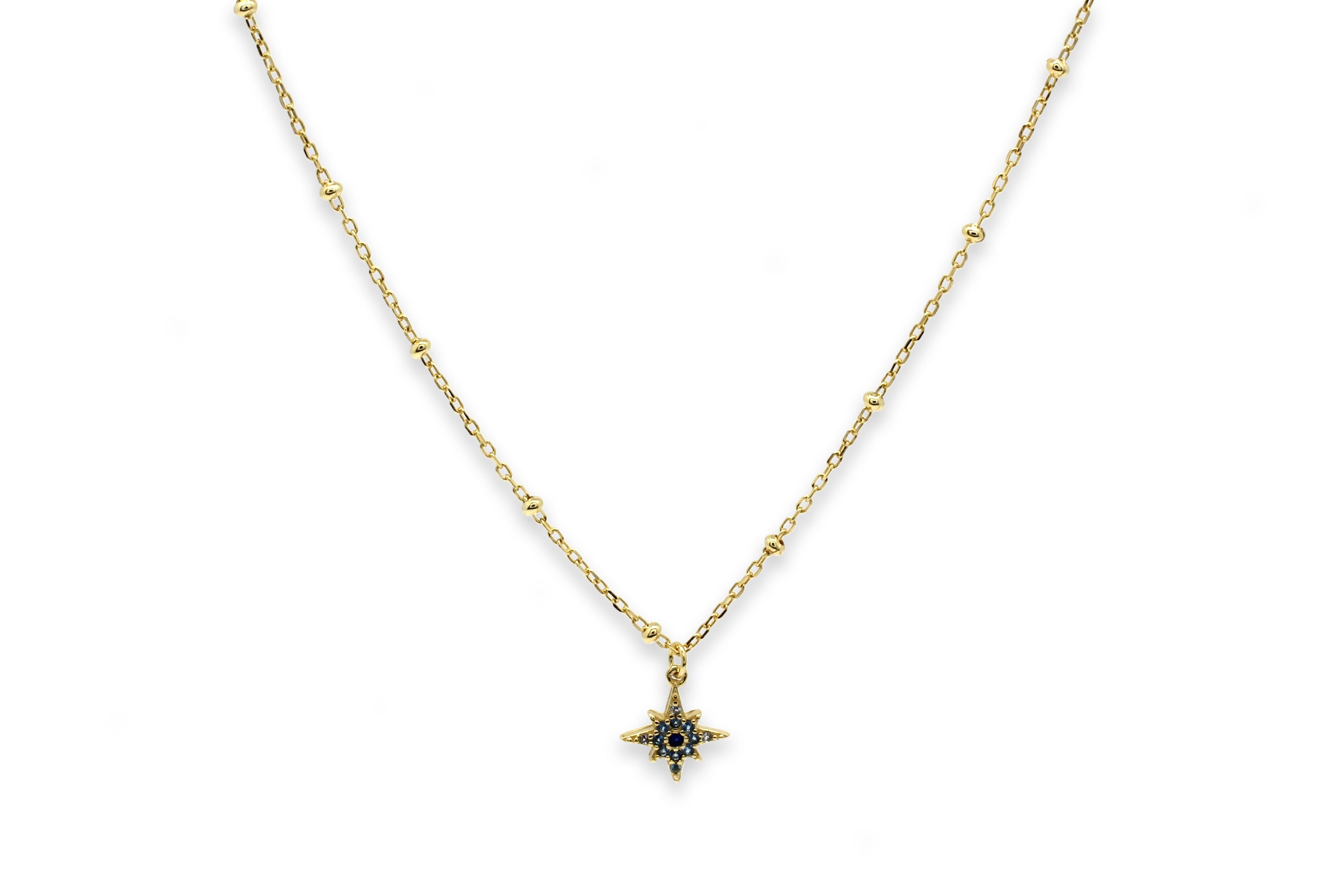 Blue Ombre CZ Gold Sterling Silver Star Necklace featuring a delicate chain with a shimmering CZ star pendant in soft blue ombre.