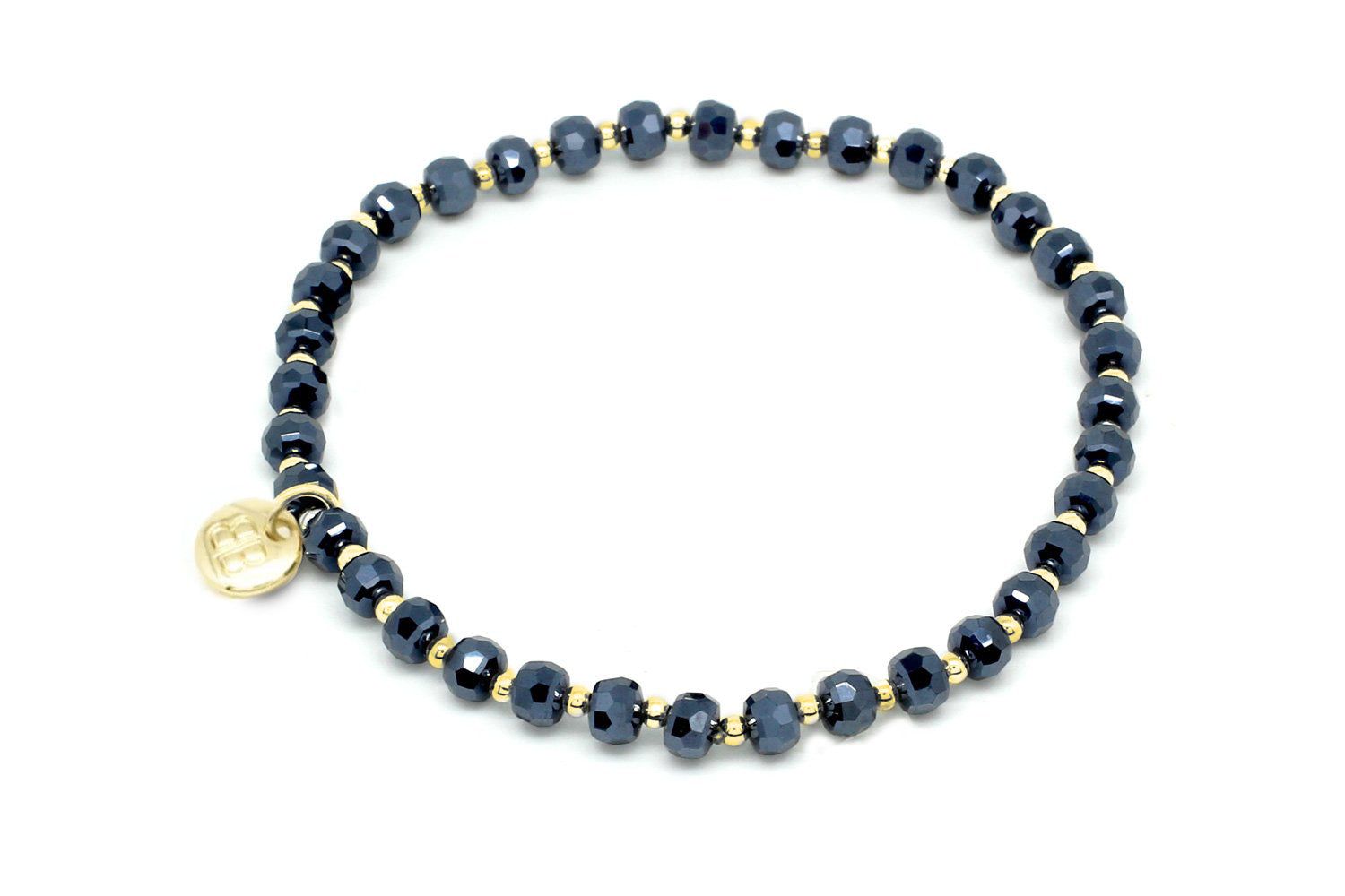 Prunus Midnight & Gold Crystal Stretch Bracelet - Boho Betty