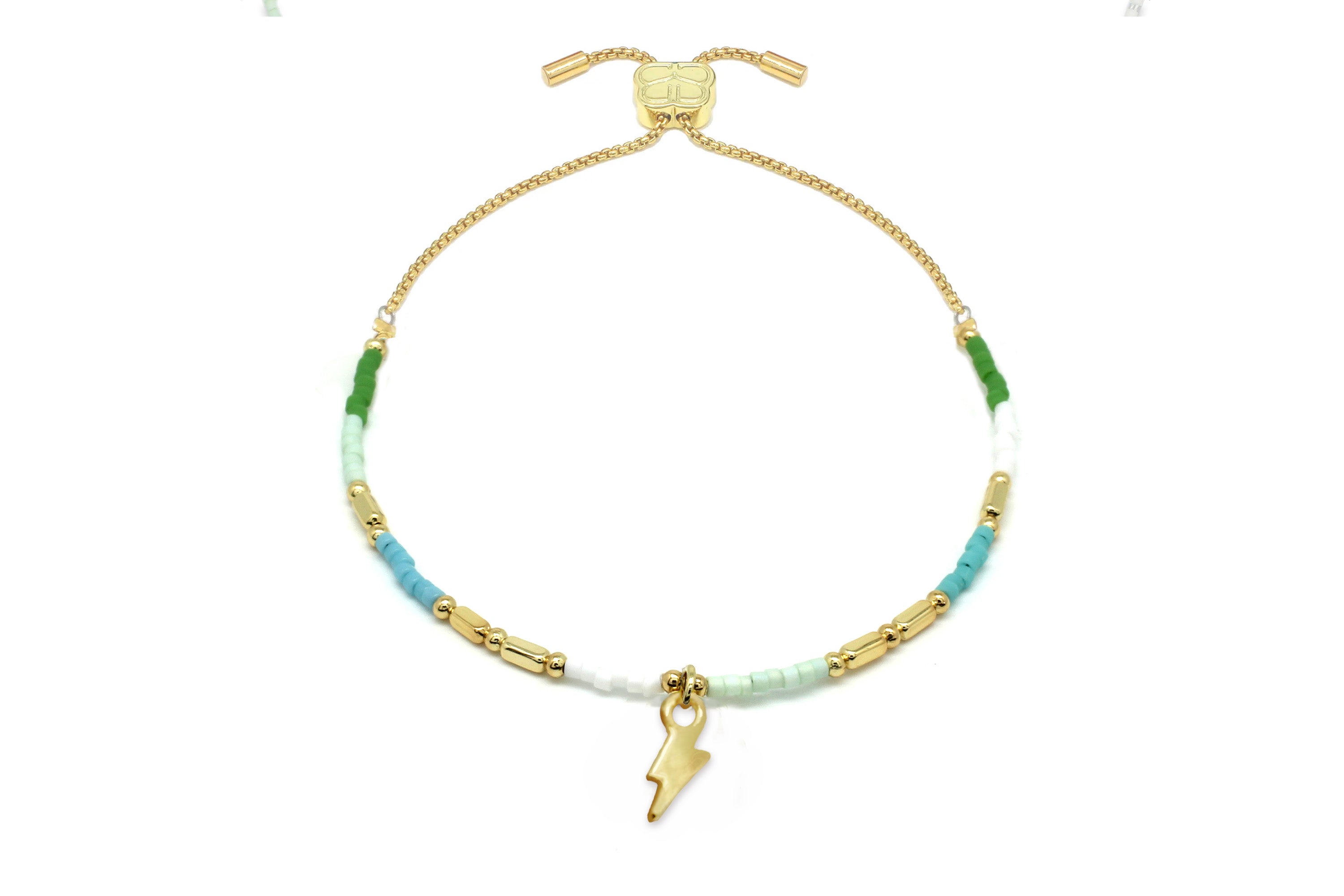 Nick's Gold & Mint Bead Lightening Bolt Gold Bracelet - Boho Betty