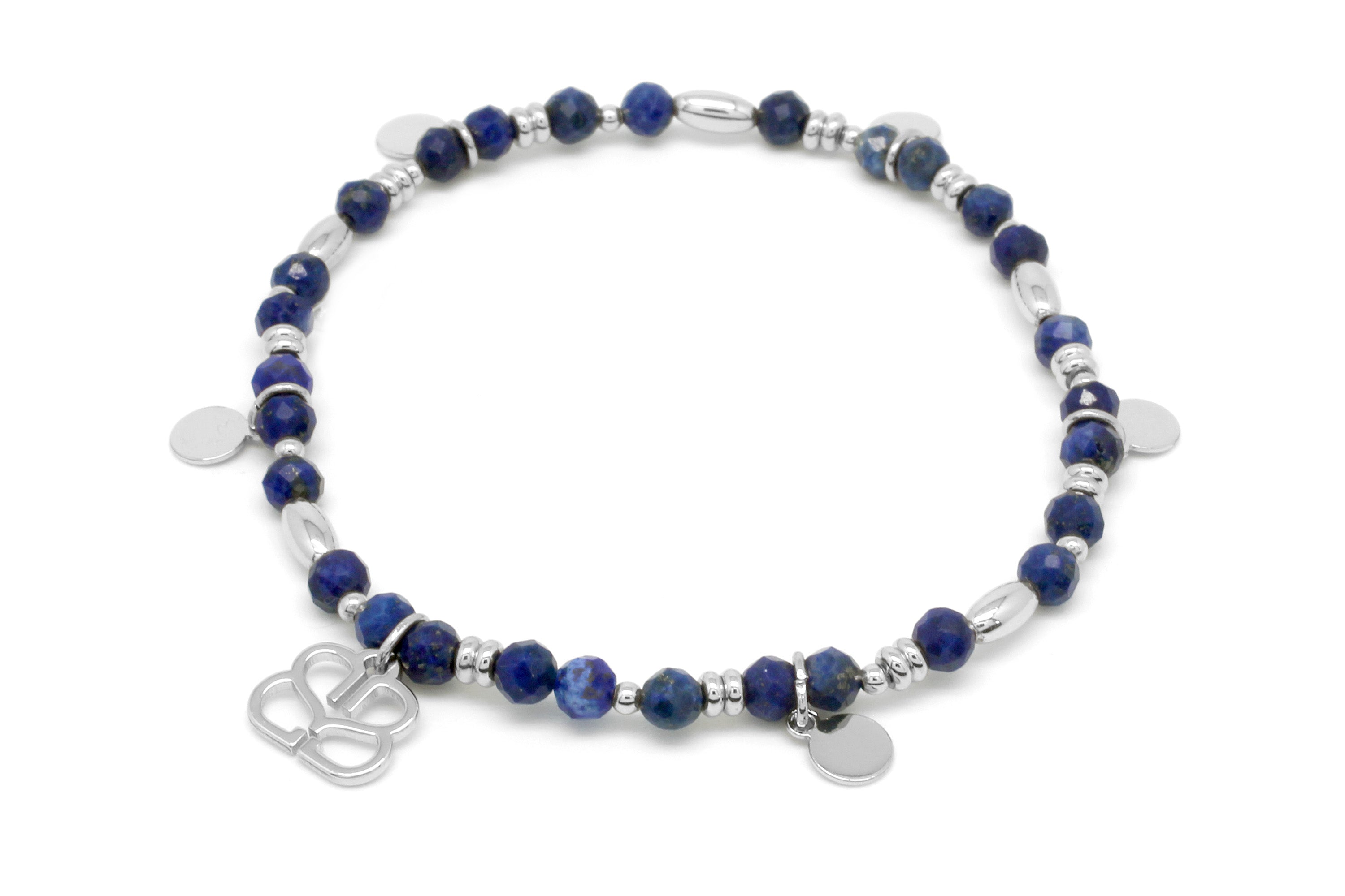 Wisdom Blue 5 Charm Stretch Silver Bracelet #color_silver