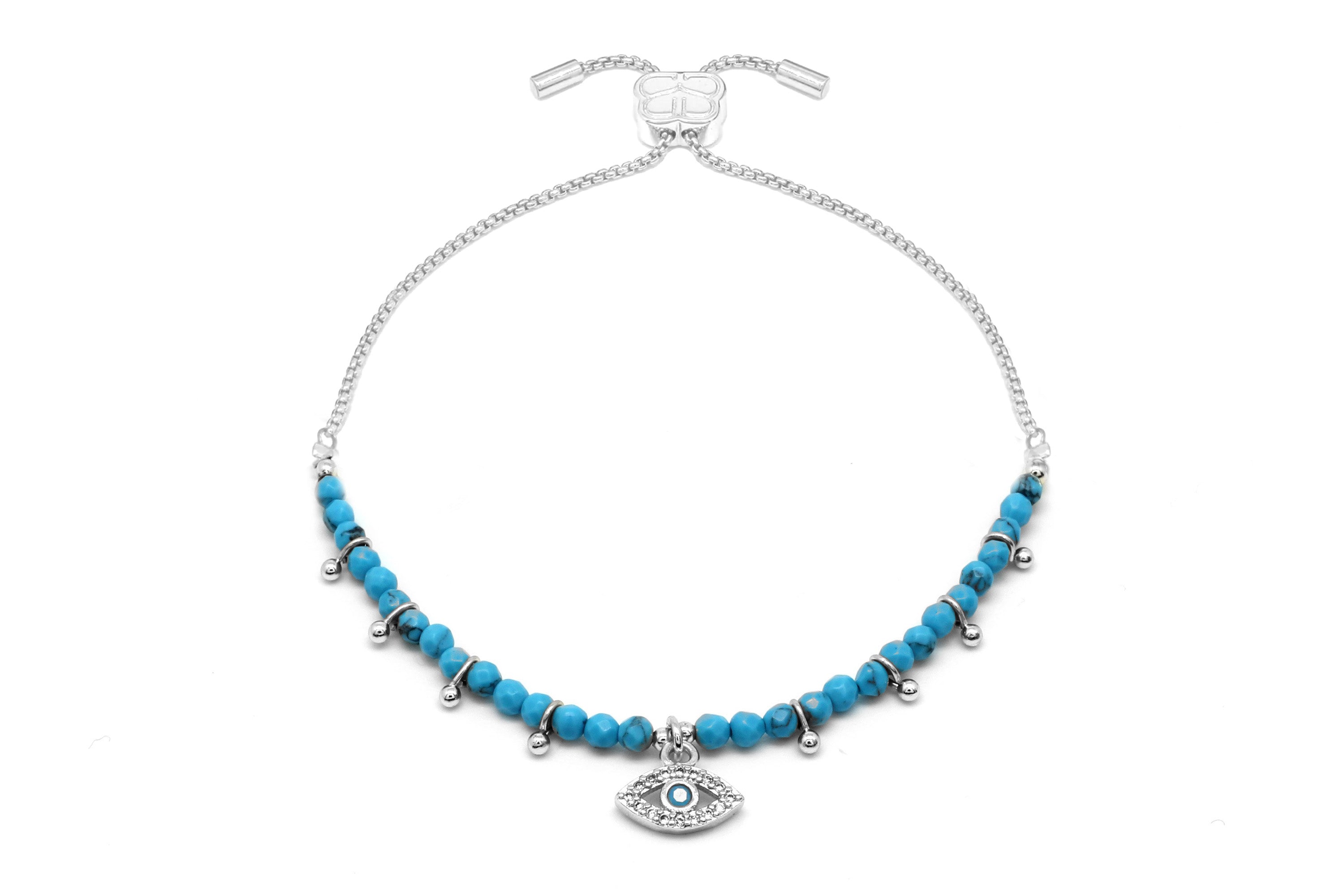Brela Blue Evil Eye Charm Bracelet#color_silver