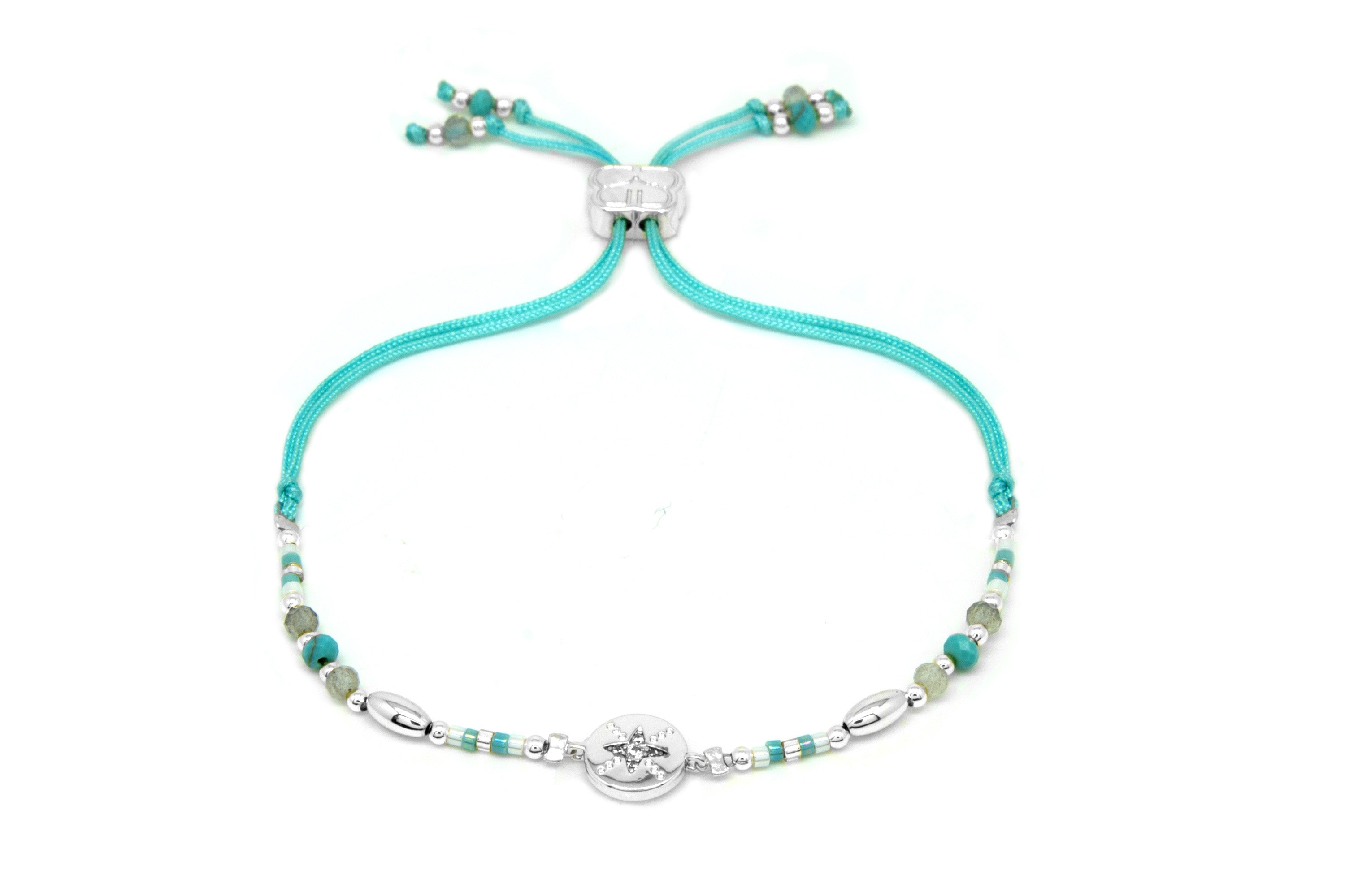 Goji Turquoise Gemstone & Miyuki Bead Bracelet #color_silver