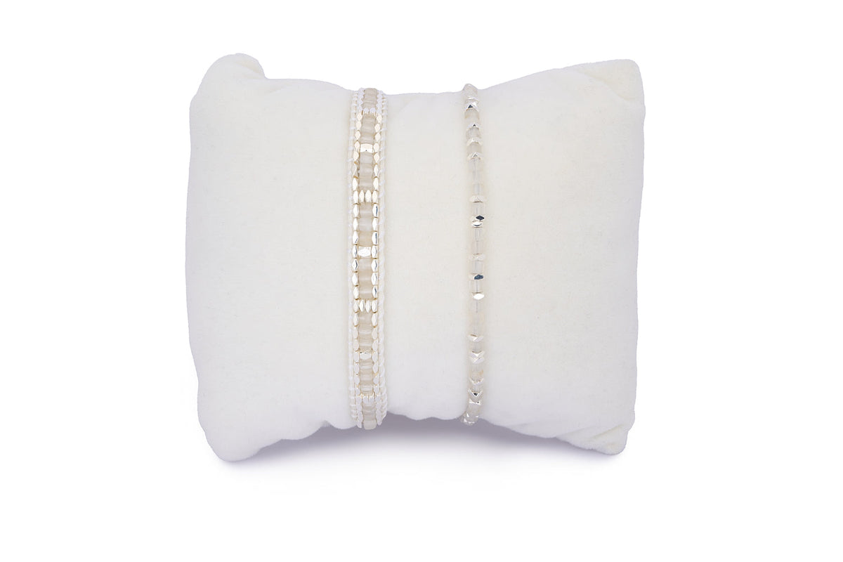 Celeste Rainbow Moonstone & Silver Stacking Bracelet