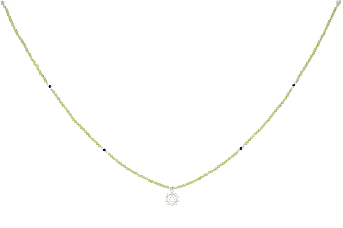 Chakra Peridot and Malachite Silver Solar Plexus Necklace