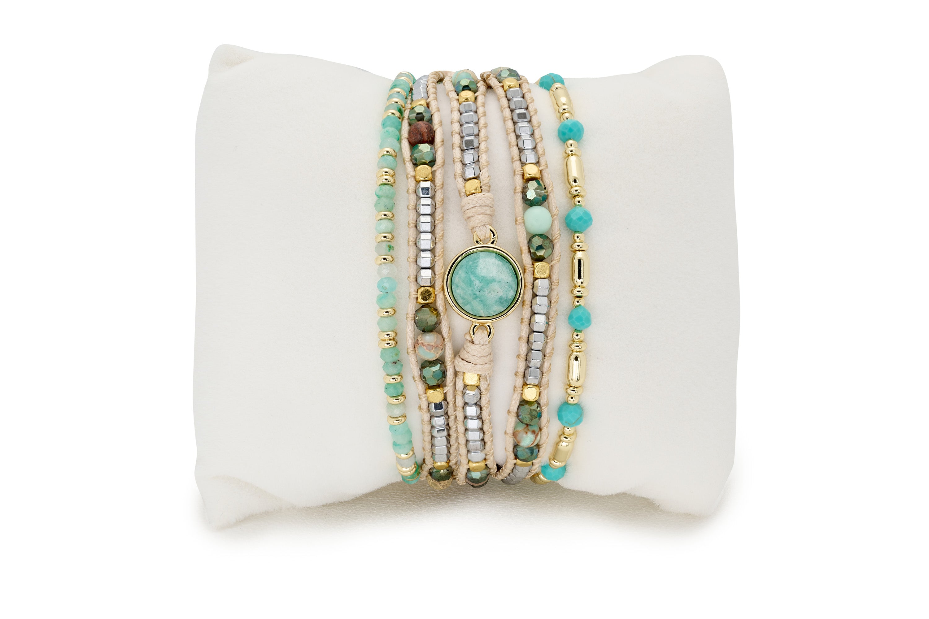 Chloe 3 Layered Aqua & Gold Bracelet Stack - Boho Betty