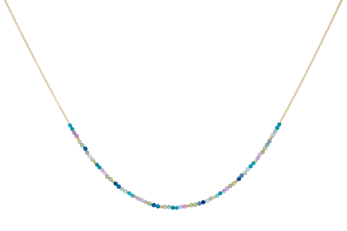 Clover Gold & Apatite Mix Gemstone Bead Necklace