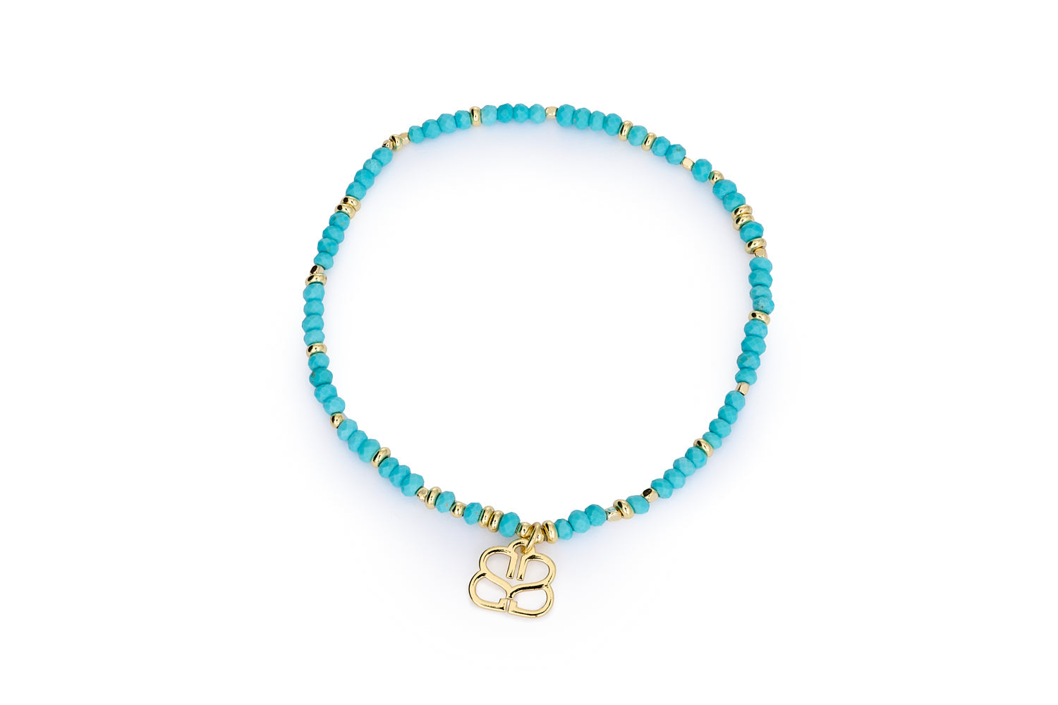 Dash gold turquoise howlite gemstone stretch bracelet with petite gold beads
