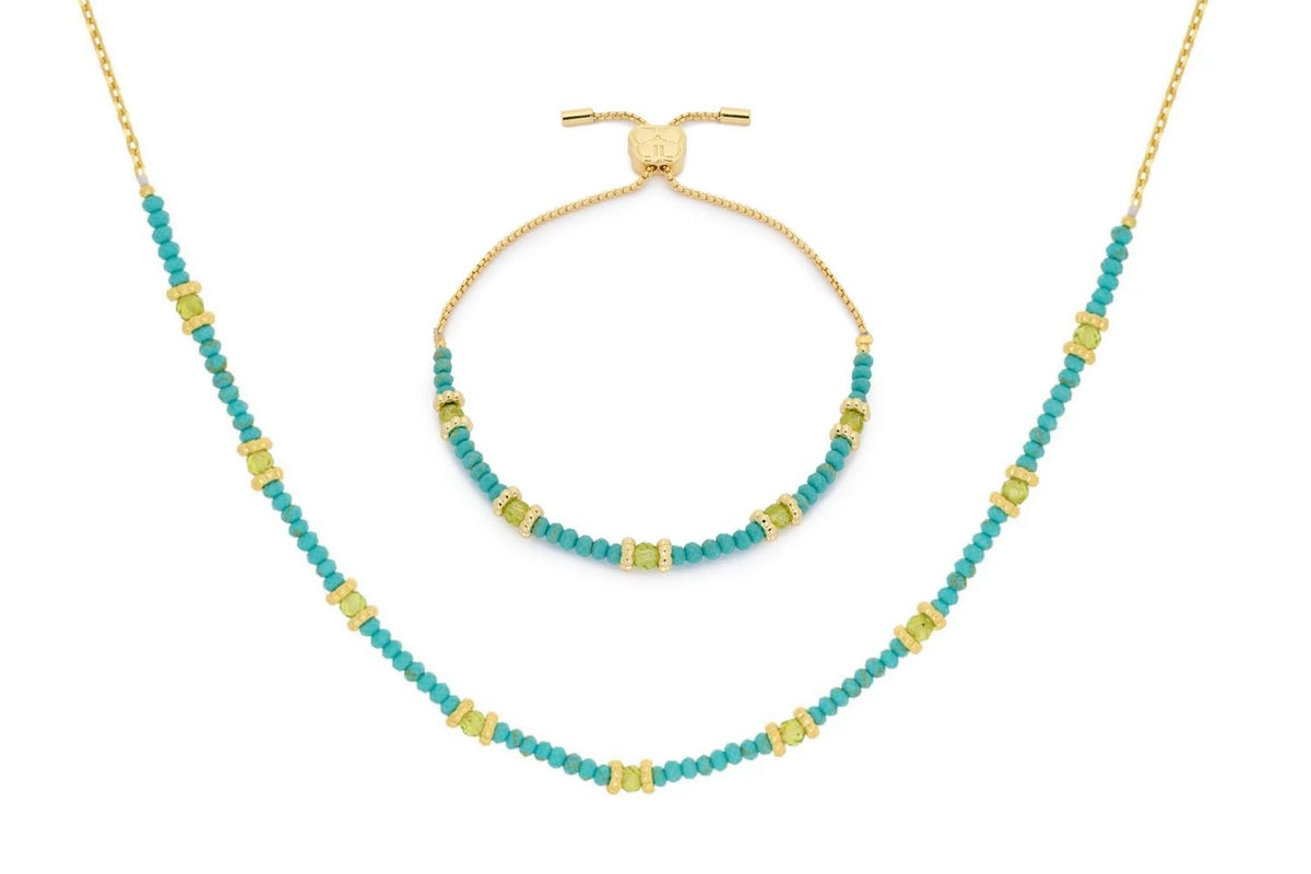 Delight peridot & Turquoise Necklace and Bracelet Set