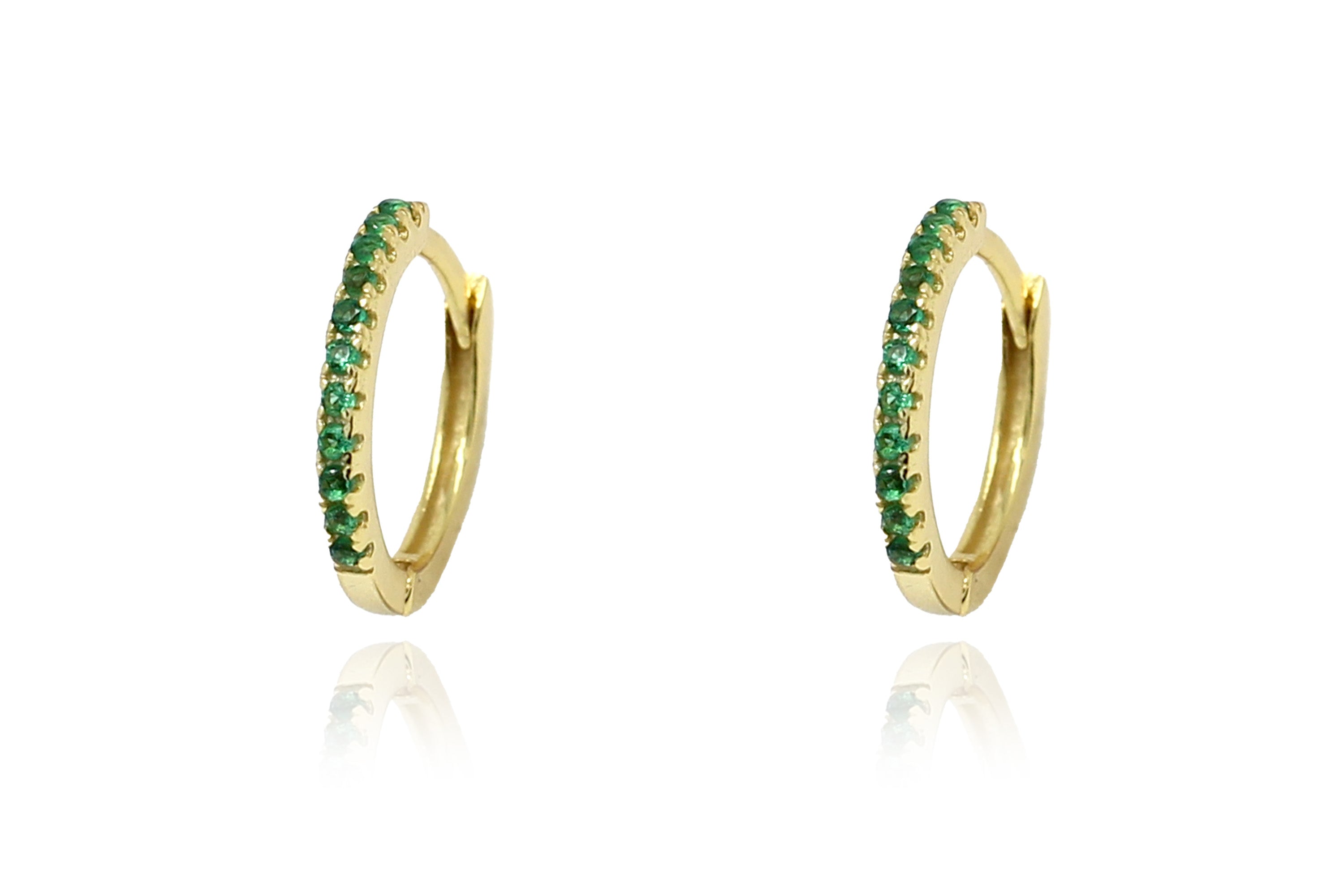 Dorval Emerald CZ Gold Sterling Silver Hoop Huggie Earrings - Boho Betty