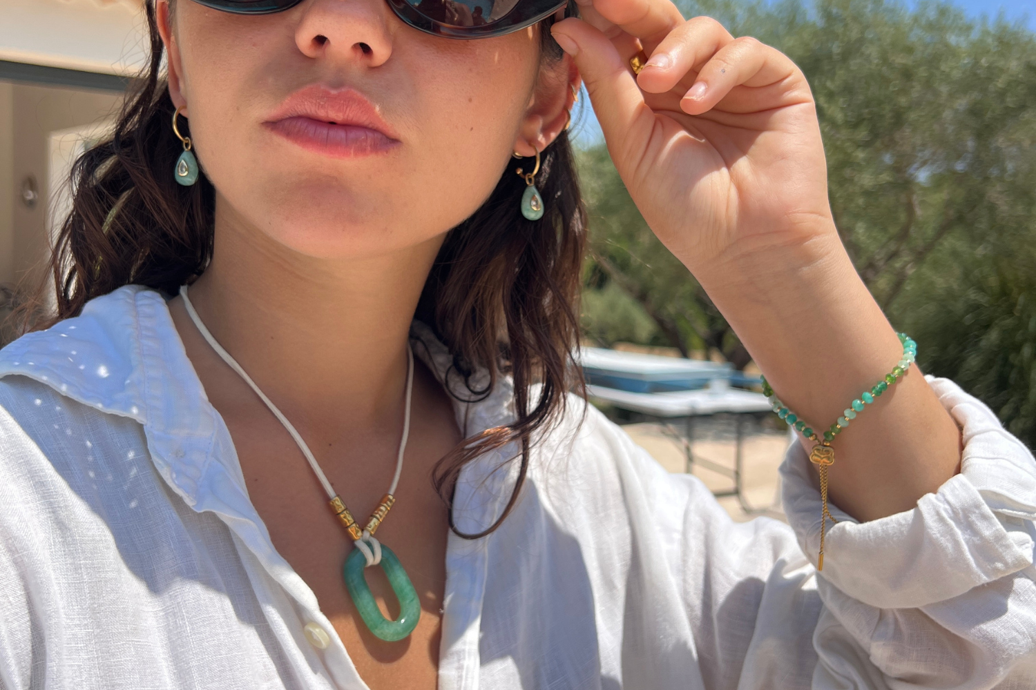 Lazo Green Aventurine Gold Waterproof Pendant Necklace Lifestyle