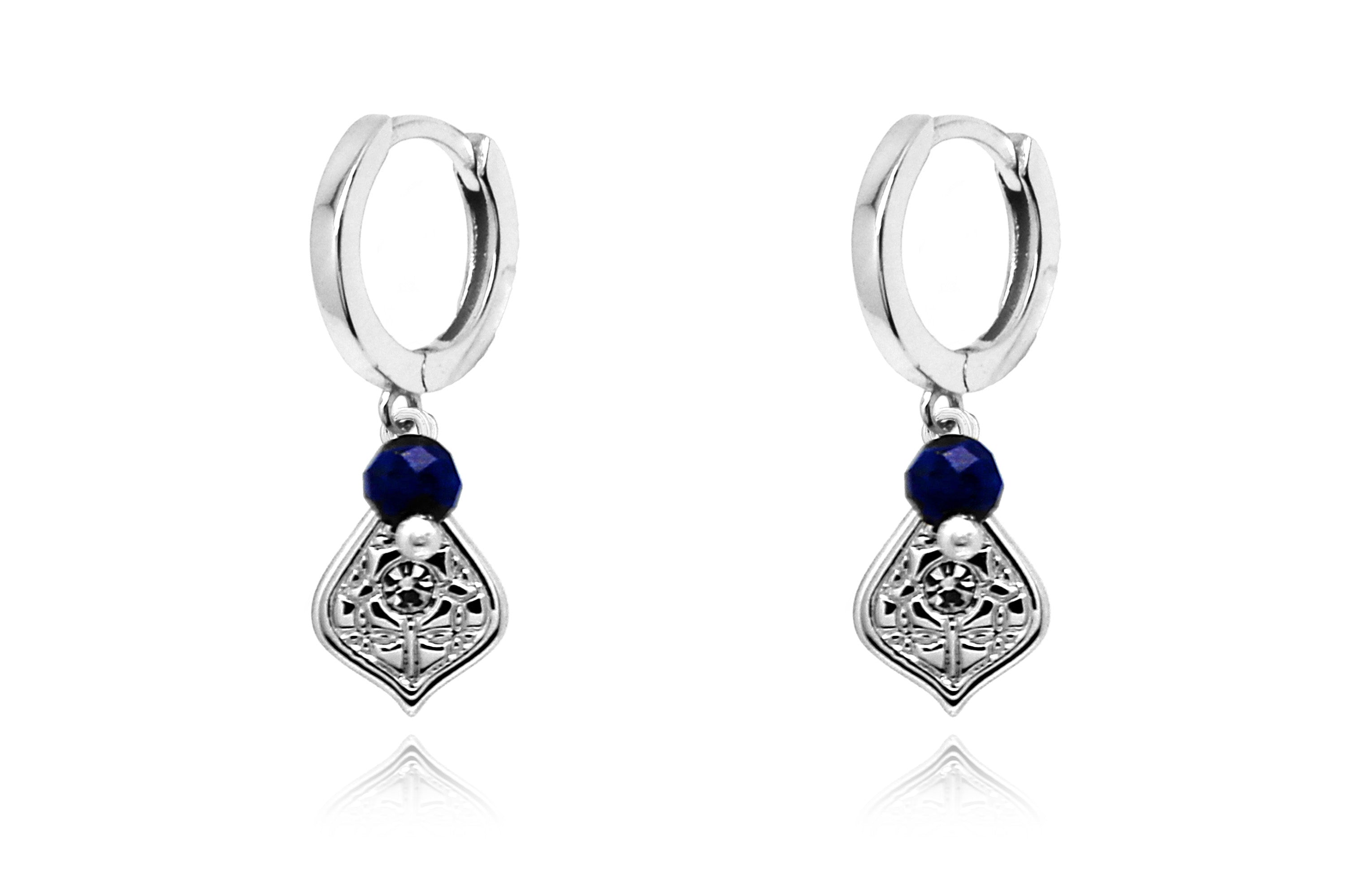 Betty Silver Hoop Gemstone Earring#color_Silver