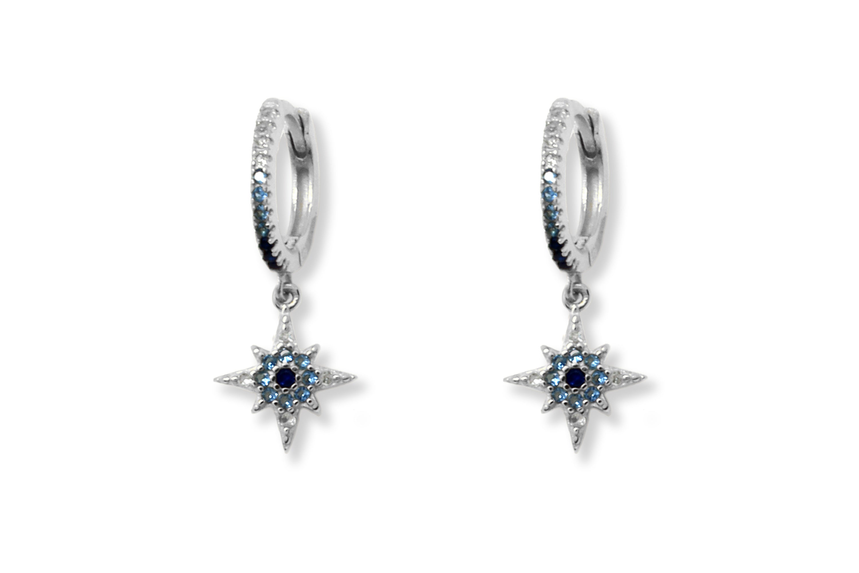 Cohan Blue Ombre CZ Silver Hoop Star Earrings#color_silver