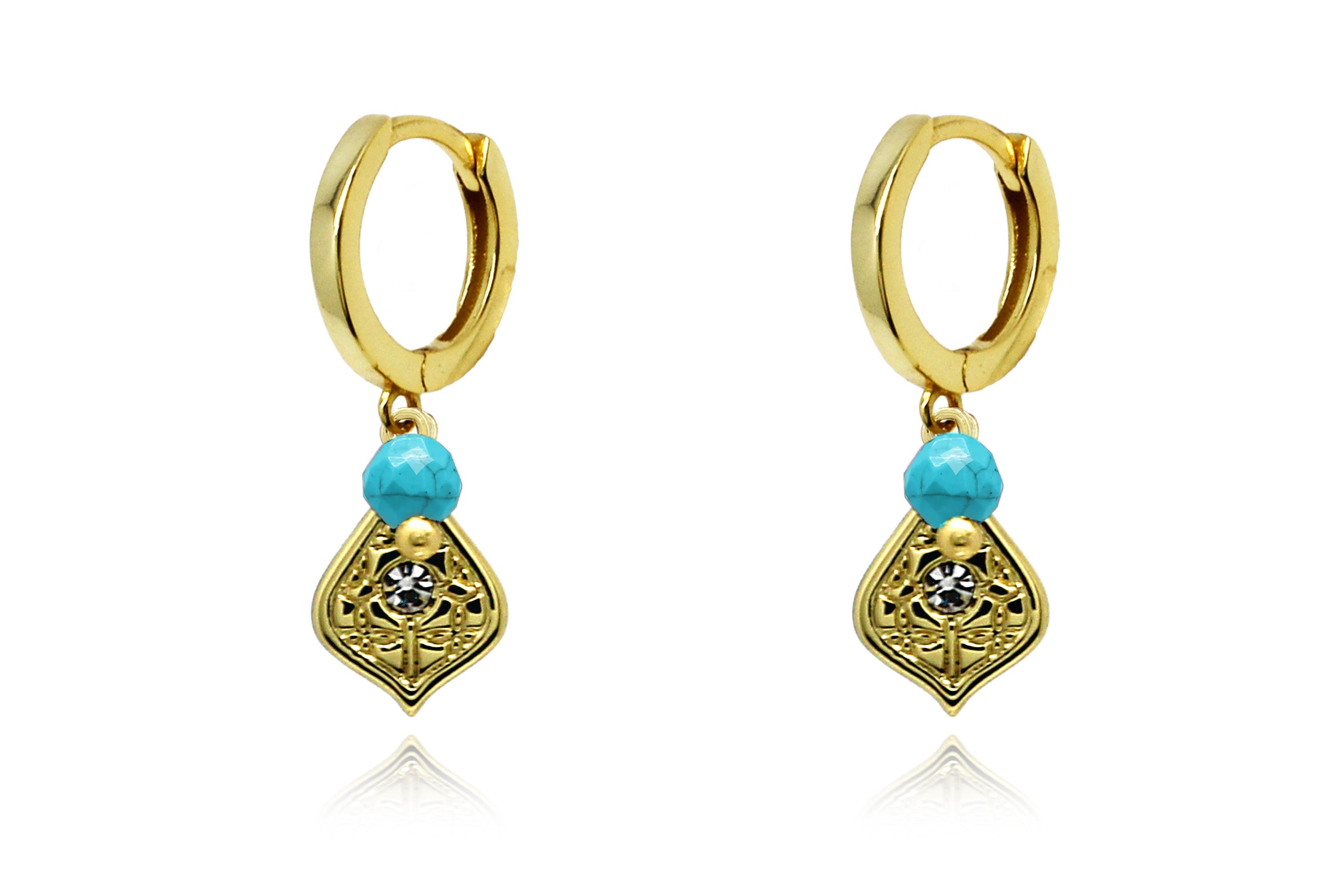 Betty Turquoise Gold Hoop Gemstone Earring#color_Gold