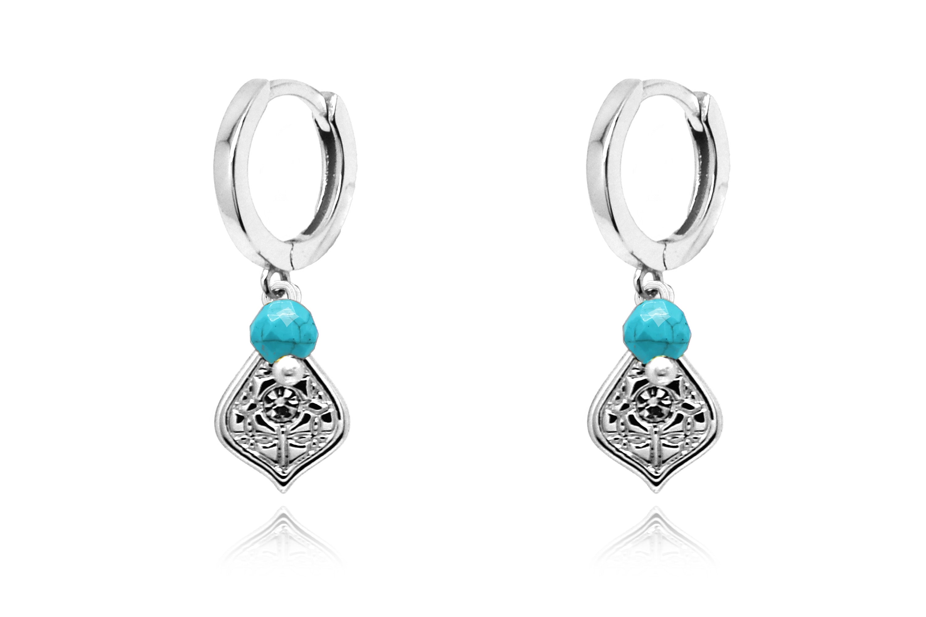 Betty Turquoise Silver Hoop Gemstone Earring #color_Silver