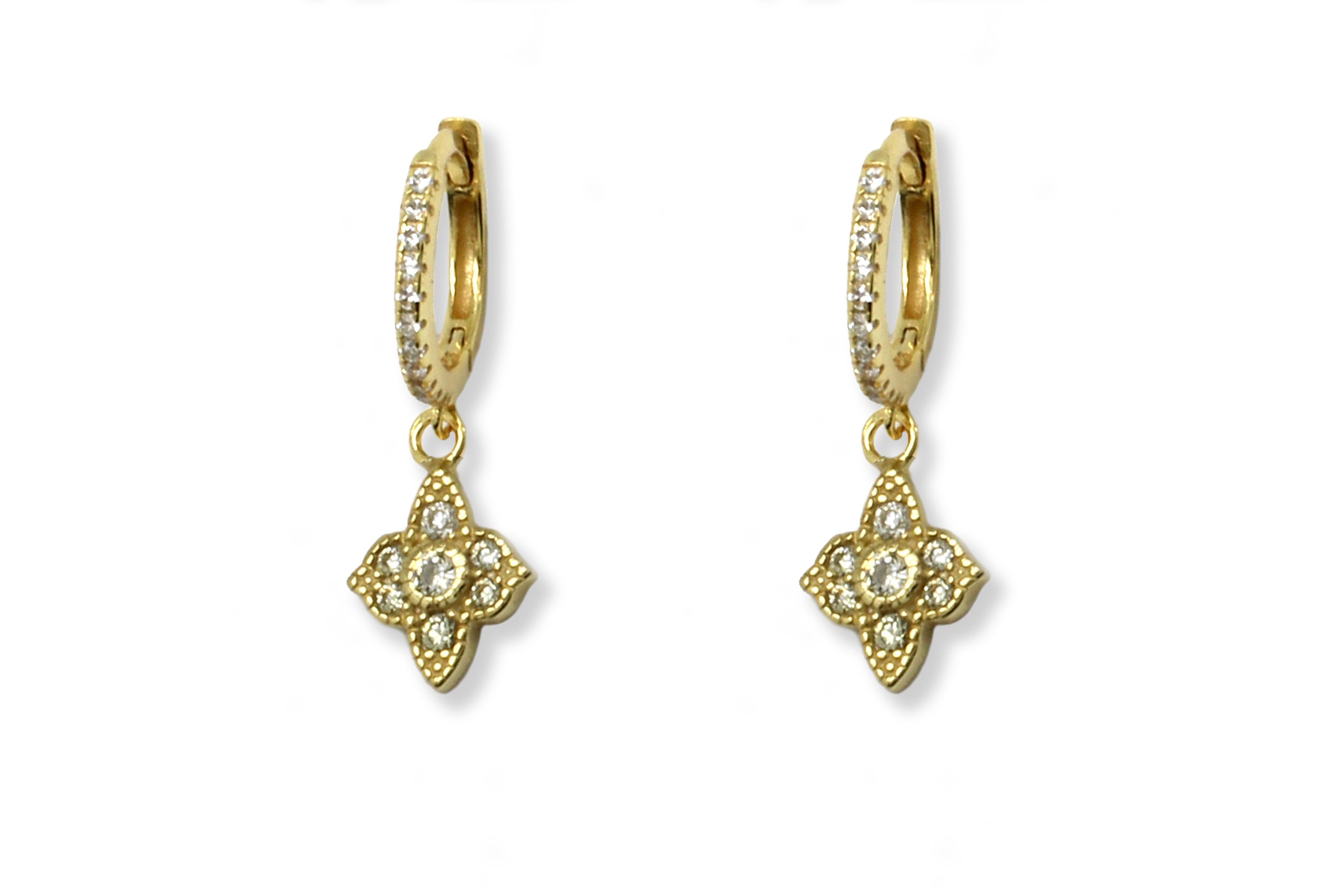 Kruger CZ Gold Hoop Filigree Charm Earrings#color-gold