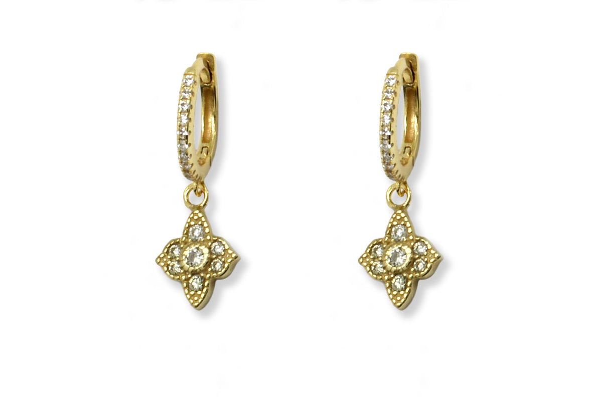 Kruger CZ Filigree Charm Sterling Silver Hoop Earrings