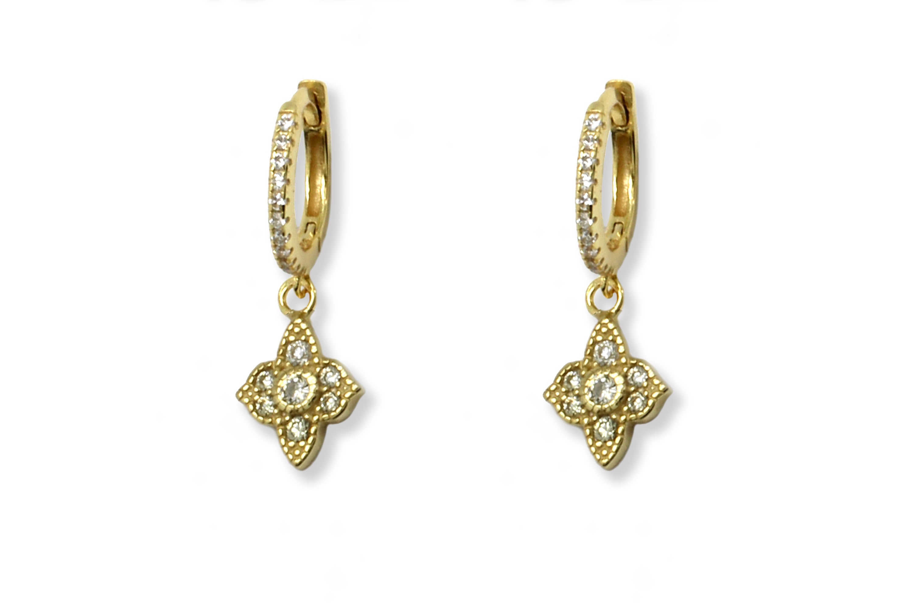 Kruger CZ Gold Hoop Filigree Charm Earrings#color-gold