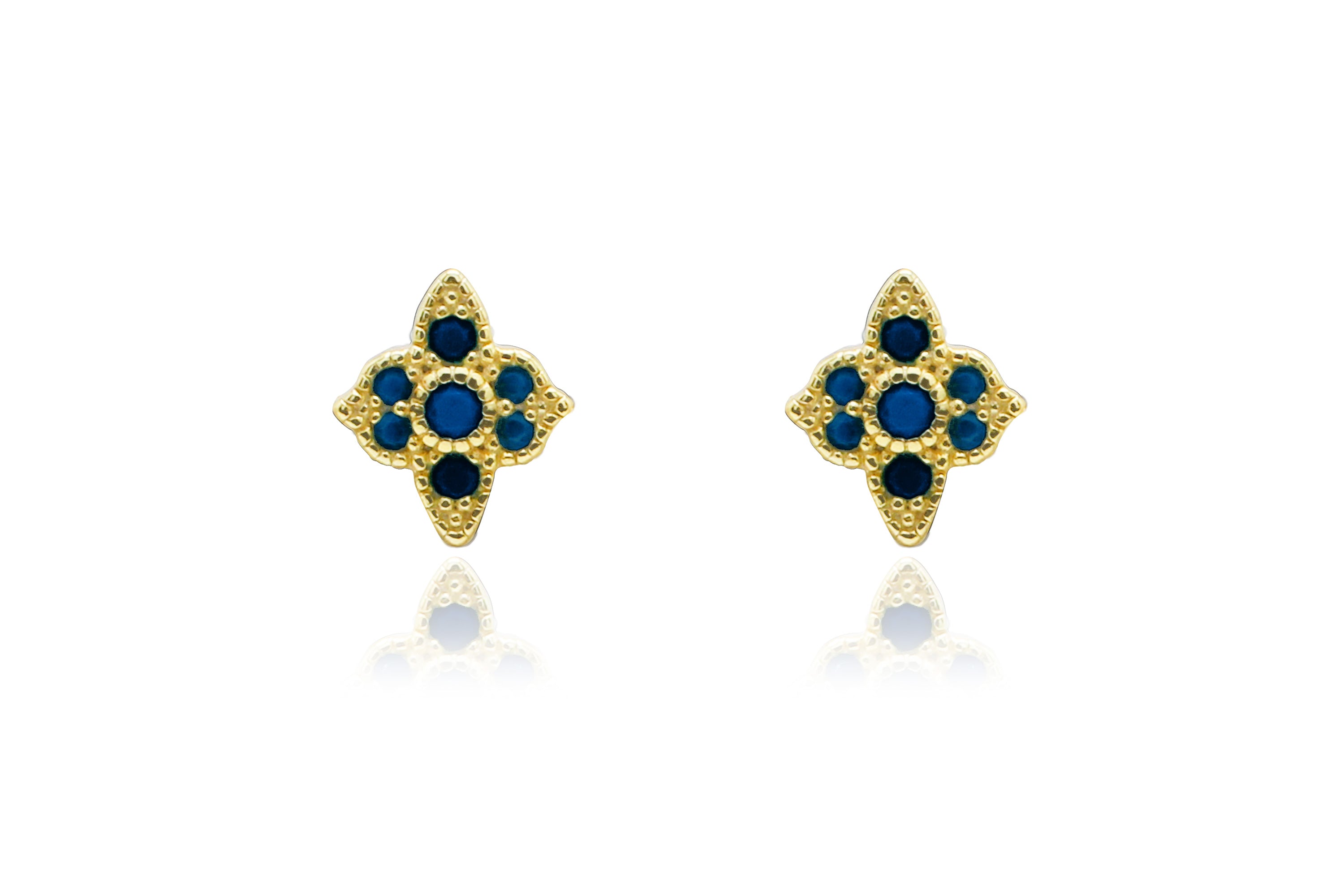 Takia Filigree Sapphire Blue CZ Sterling Silver Stud Earrings - Boho Betty