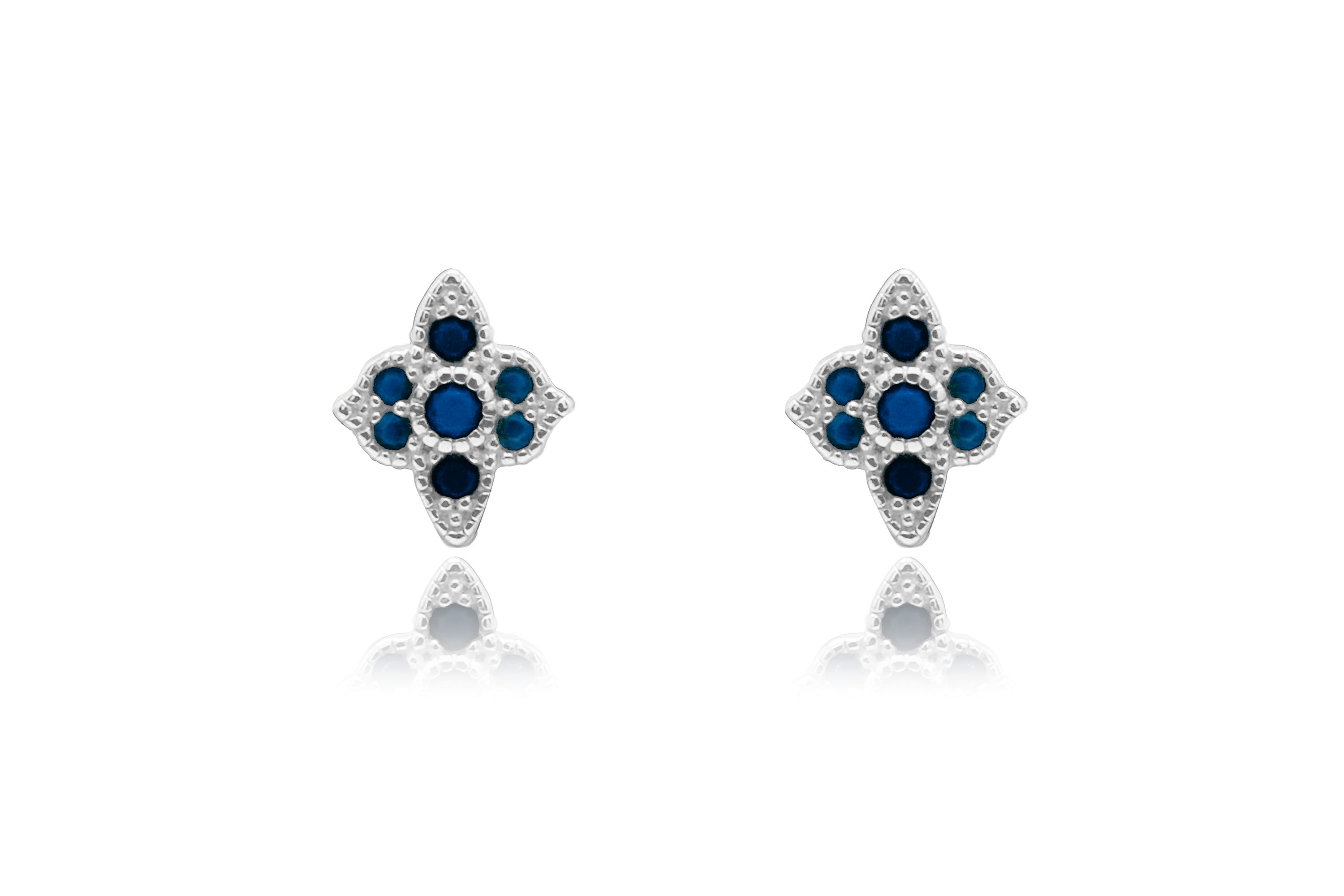 Takia Filigree Blue CZ Silver Stud Earrings - Boho Betty