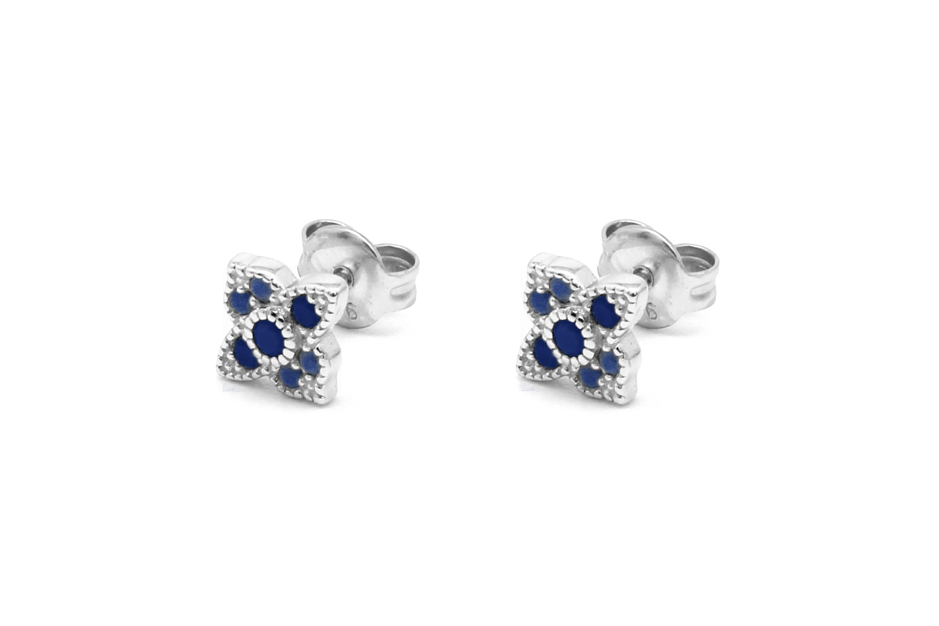 Takia Filigree Blue CZ Silver Stud Earrings - Boho Betty