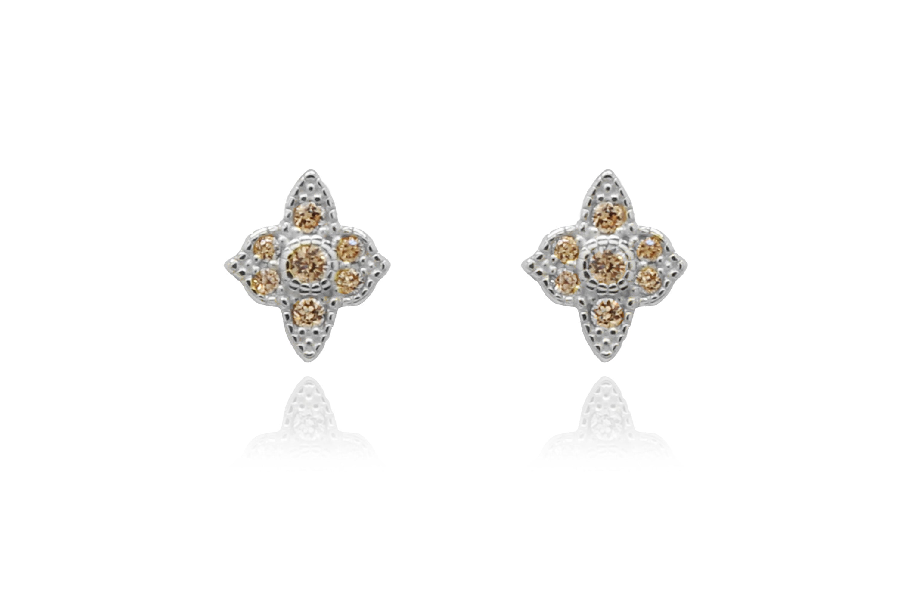 Takia Filigree Champagne CZ Silver Stud Earrings  #color_yellow