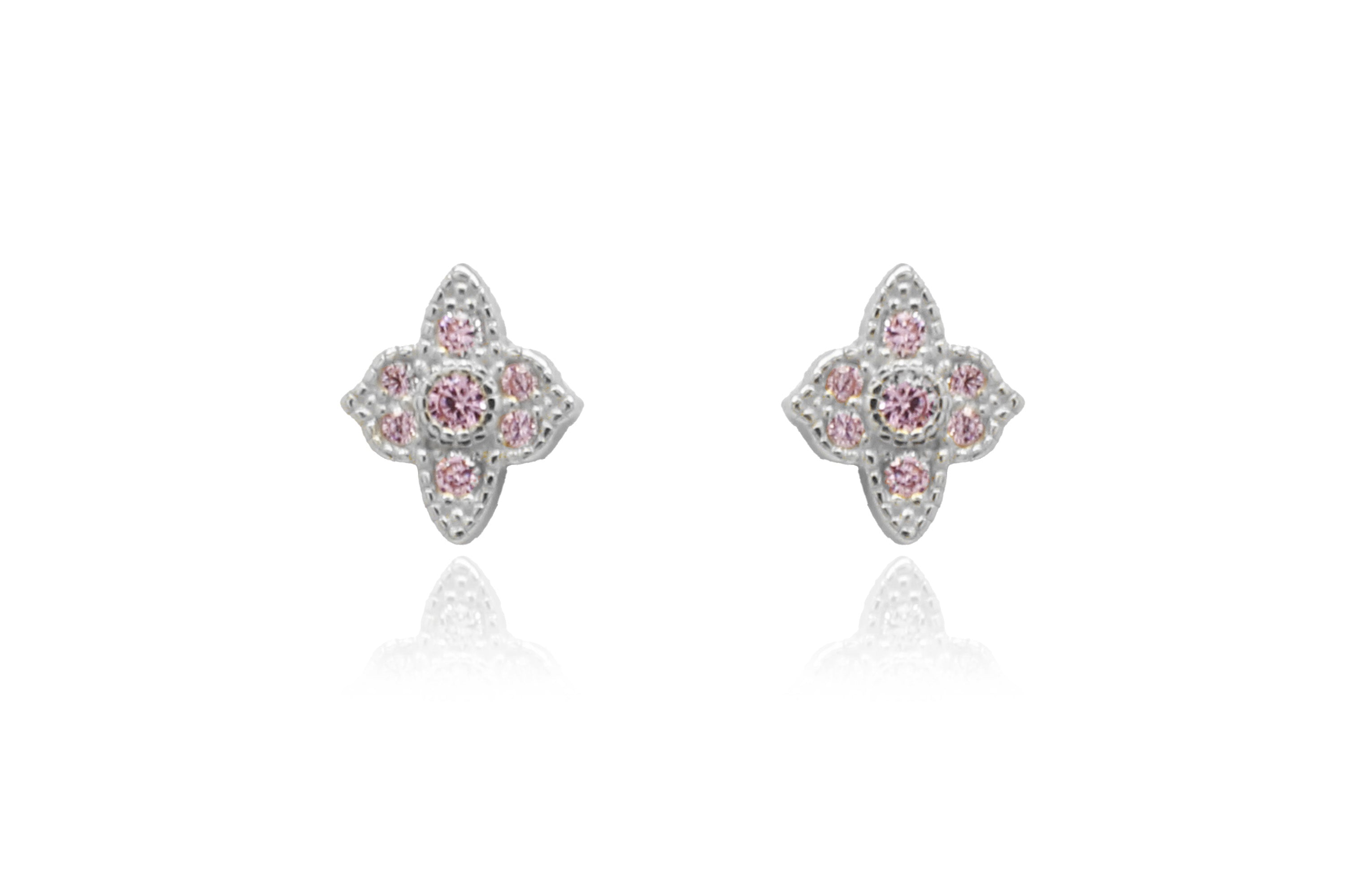 Takia Filigree Rose CZ Silver Stud Earrings - Boho Betty