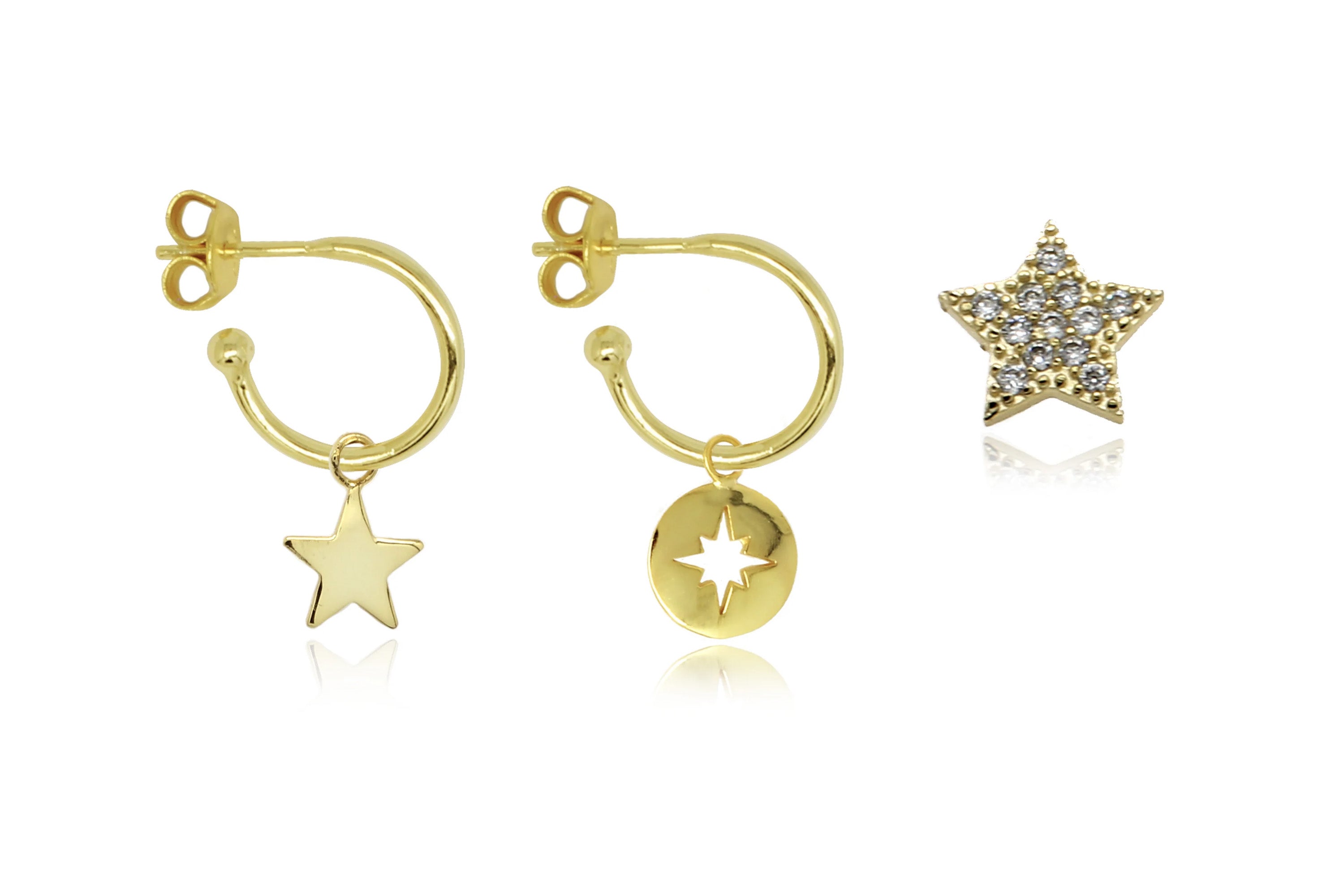 Star Sterling Silver Gold Triple Earring Gift Set - Boho Betty
