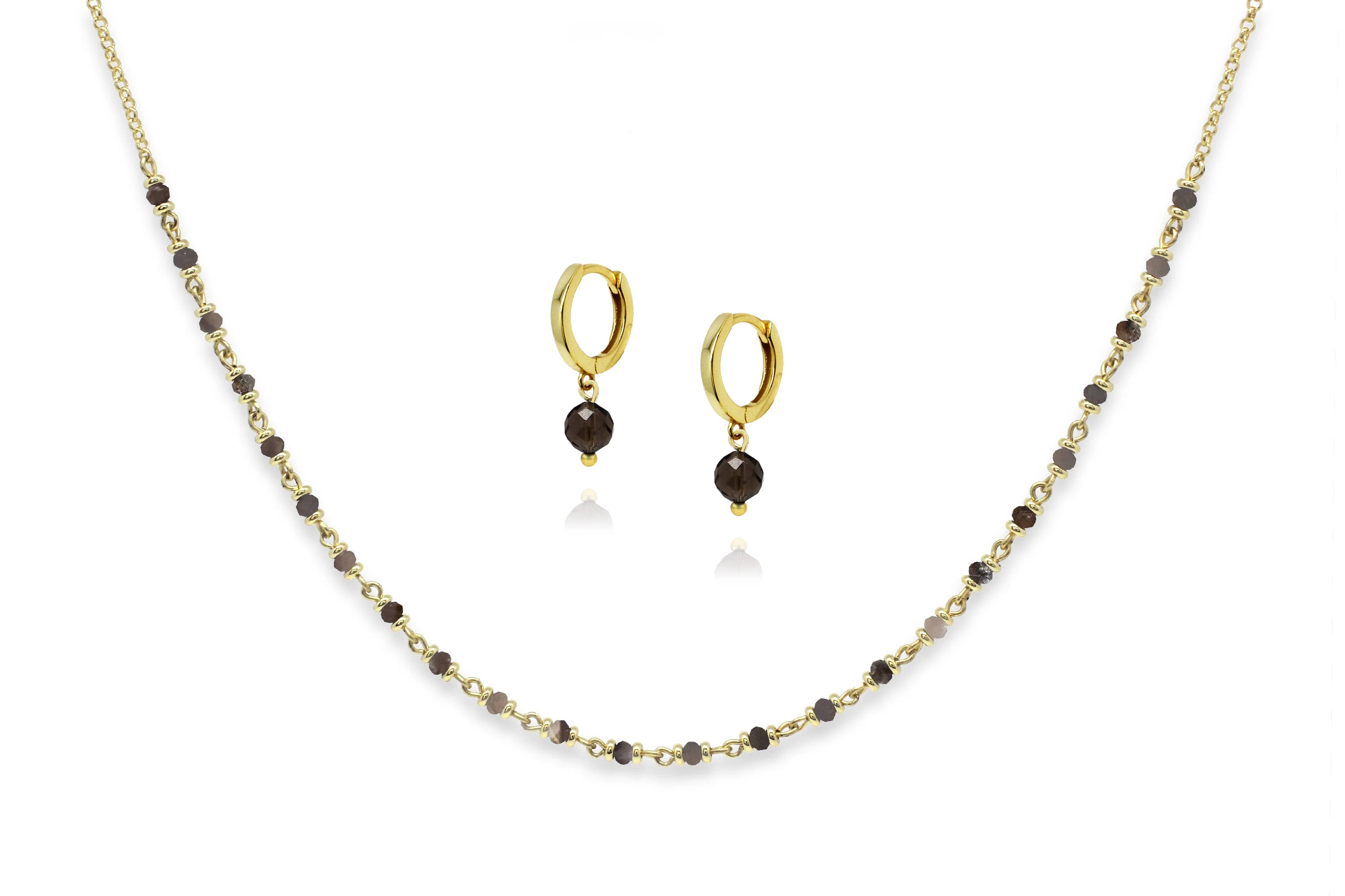 Panacea Gold Necklace & Earring Gift Set #color_smokey quartz