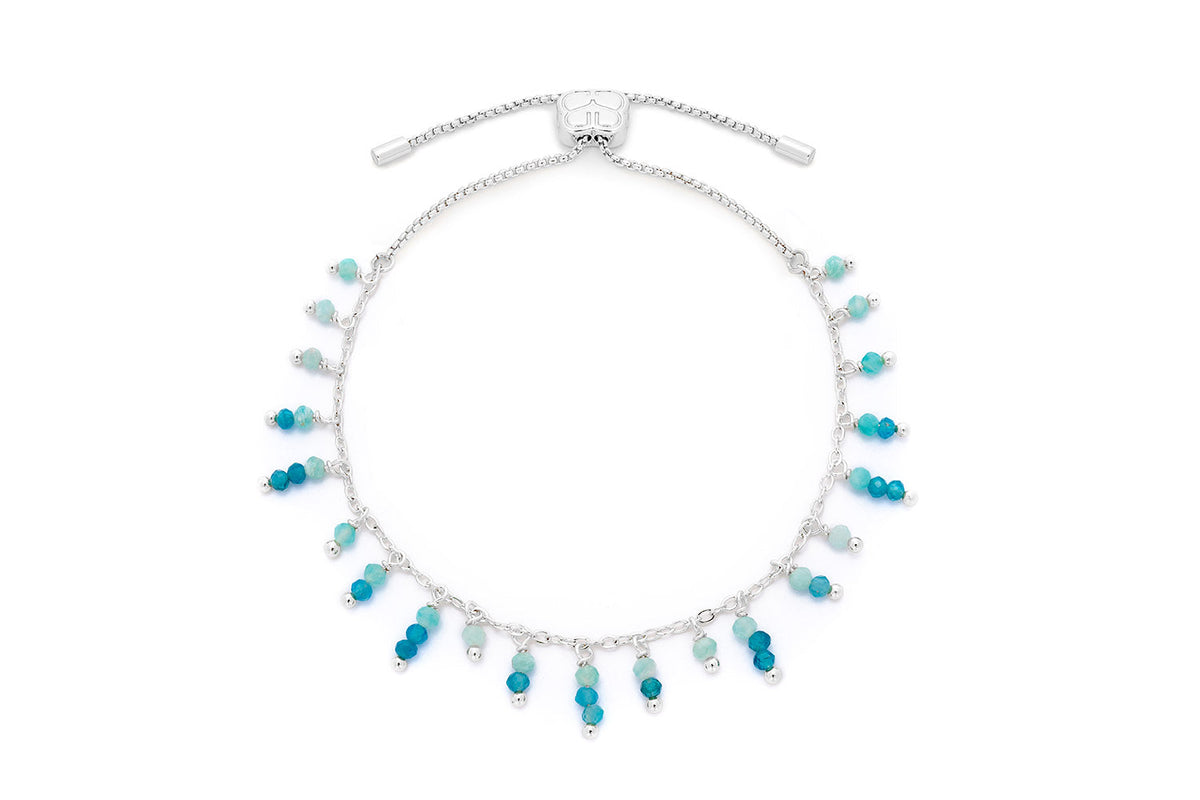 Heather Amazonite and Apatite Silver Beaded Charm Bracelet