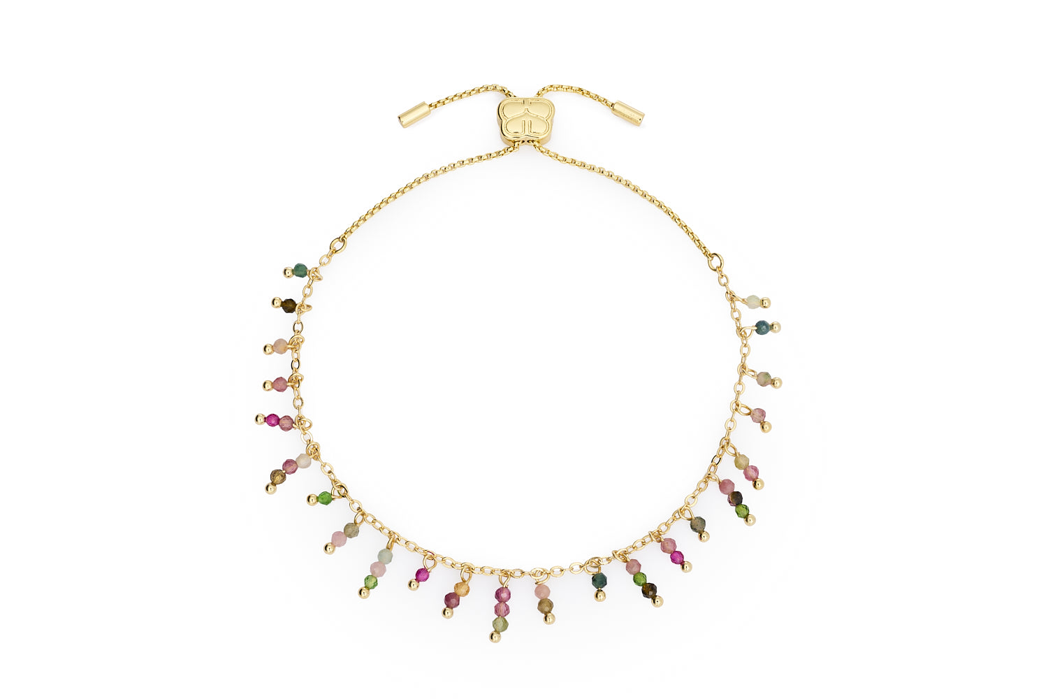 Heather gold and tourmaline chain bracelet on white background