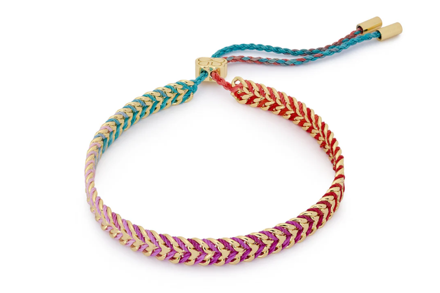 Iztac Gold Moroccan Spice Braided Bracelet featuring woven spice-toned thread, gold-plated accents, and an adjustable slider chain with boho-inspired flair.