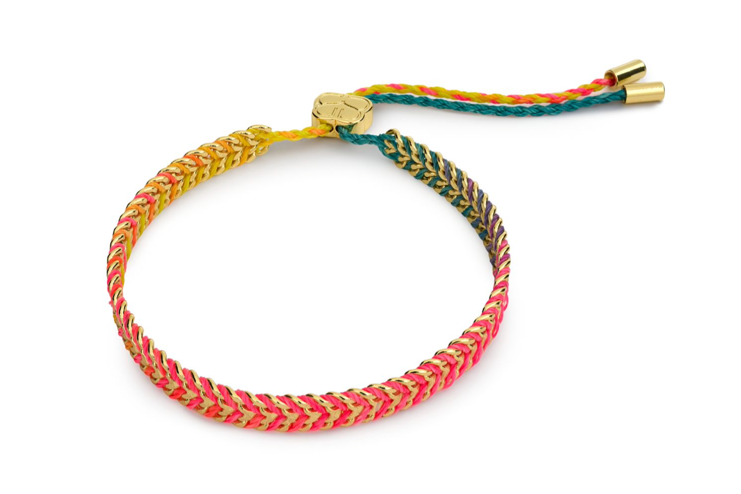 Iztac Havana Brights Gold Braided Bracelet featuring vibrant woven threads and waterproof 14k gold PVD stainless steel chain.