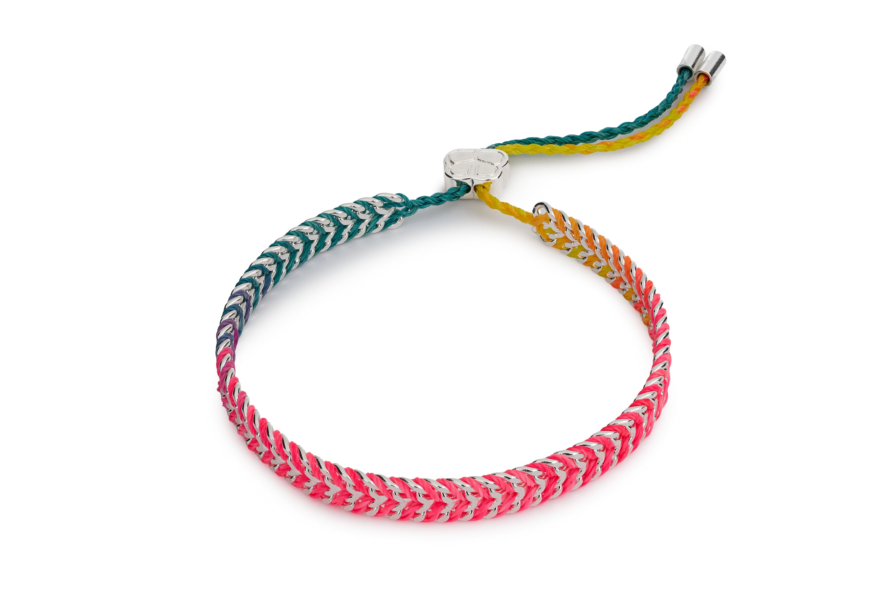 Iztac Havana Brights Silver Braided Bracelet featuring vibrant woven threads with waterproof silver PVD stainless steel chain.