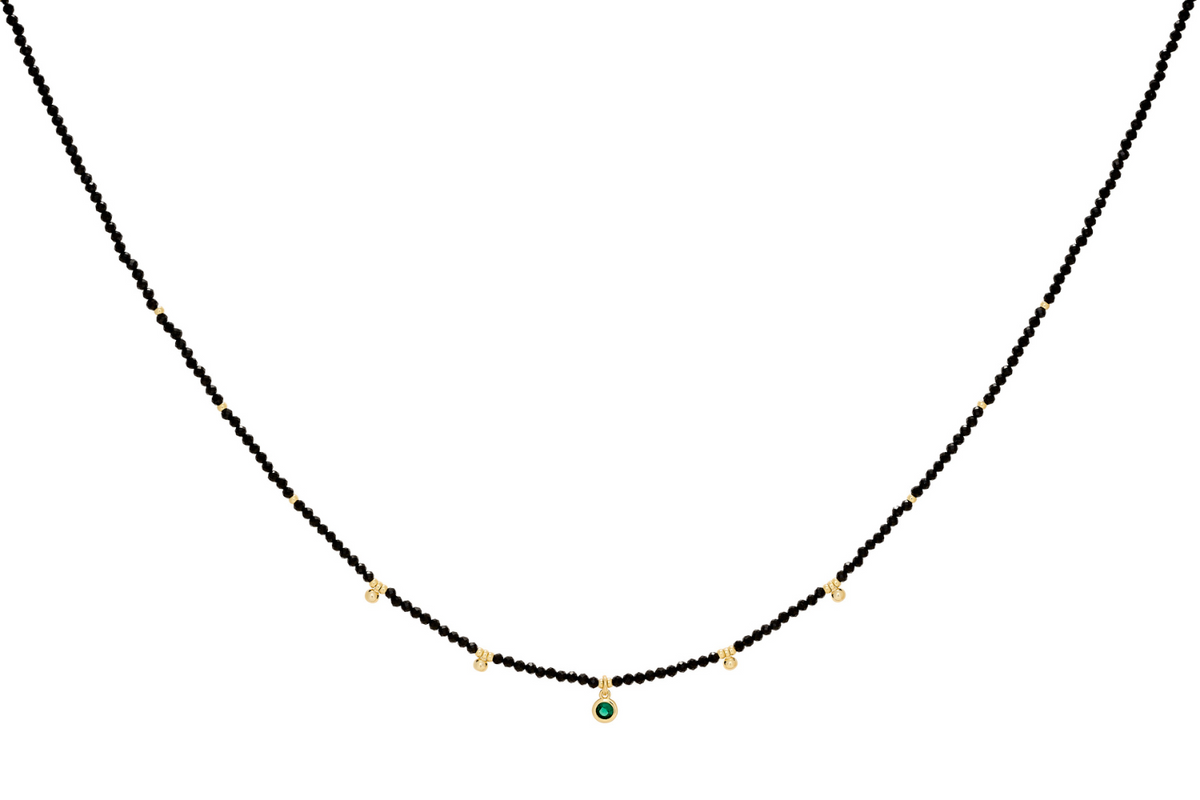 Jasmine Gold & Black Spinel Beaded Pendant Necklace