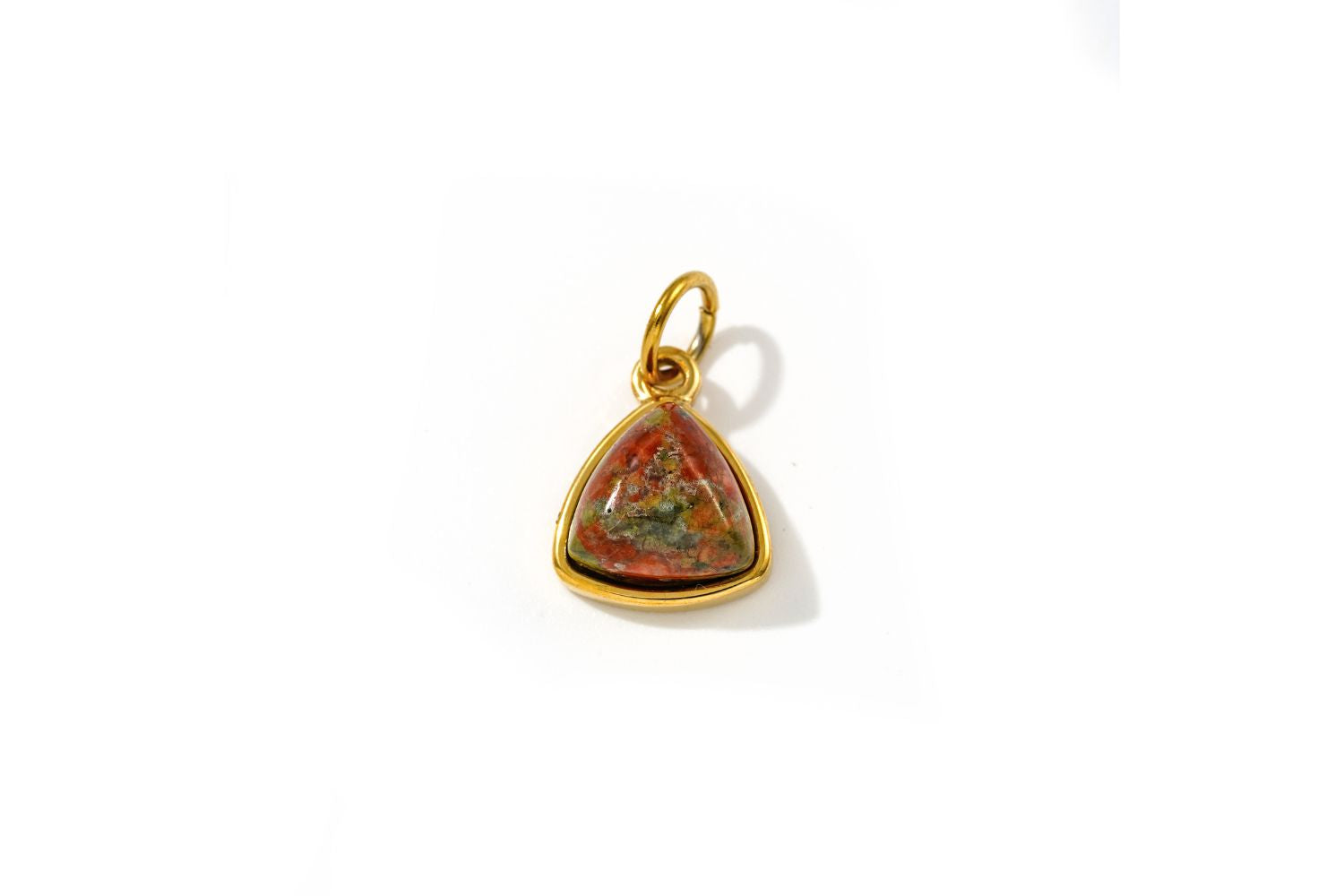 Kallisto epidote triangle pendant charm in 14k gold PVD finish