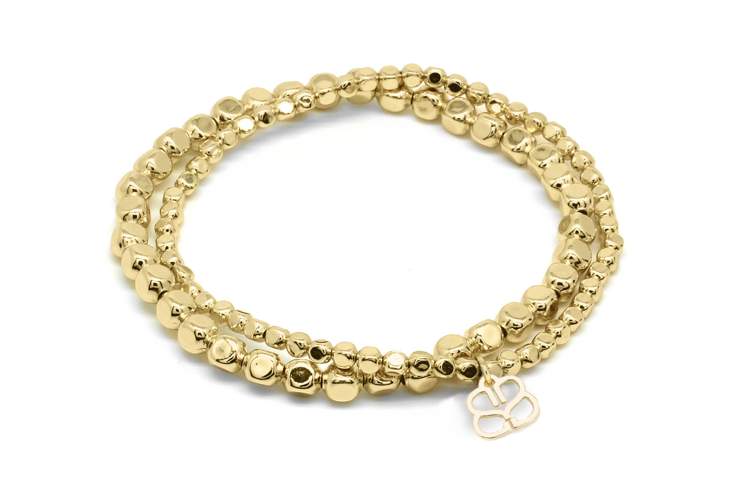 Kamala Major Gold Bead Bracelet Set featuring two stretch-fit bracelets with chunky gold nugget-style beads and 14k PVD gold-plated accents.