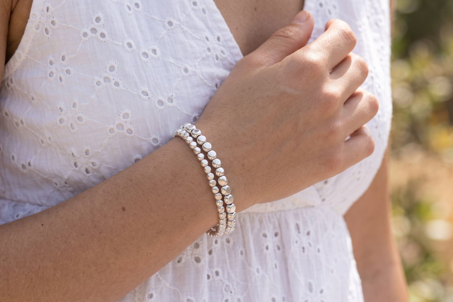 Kamala Major Silver Nugget Stretchy Bracelet Set