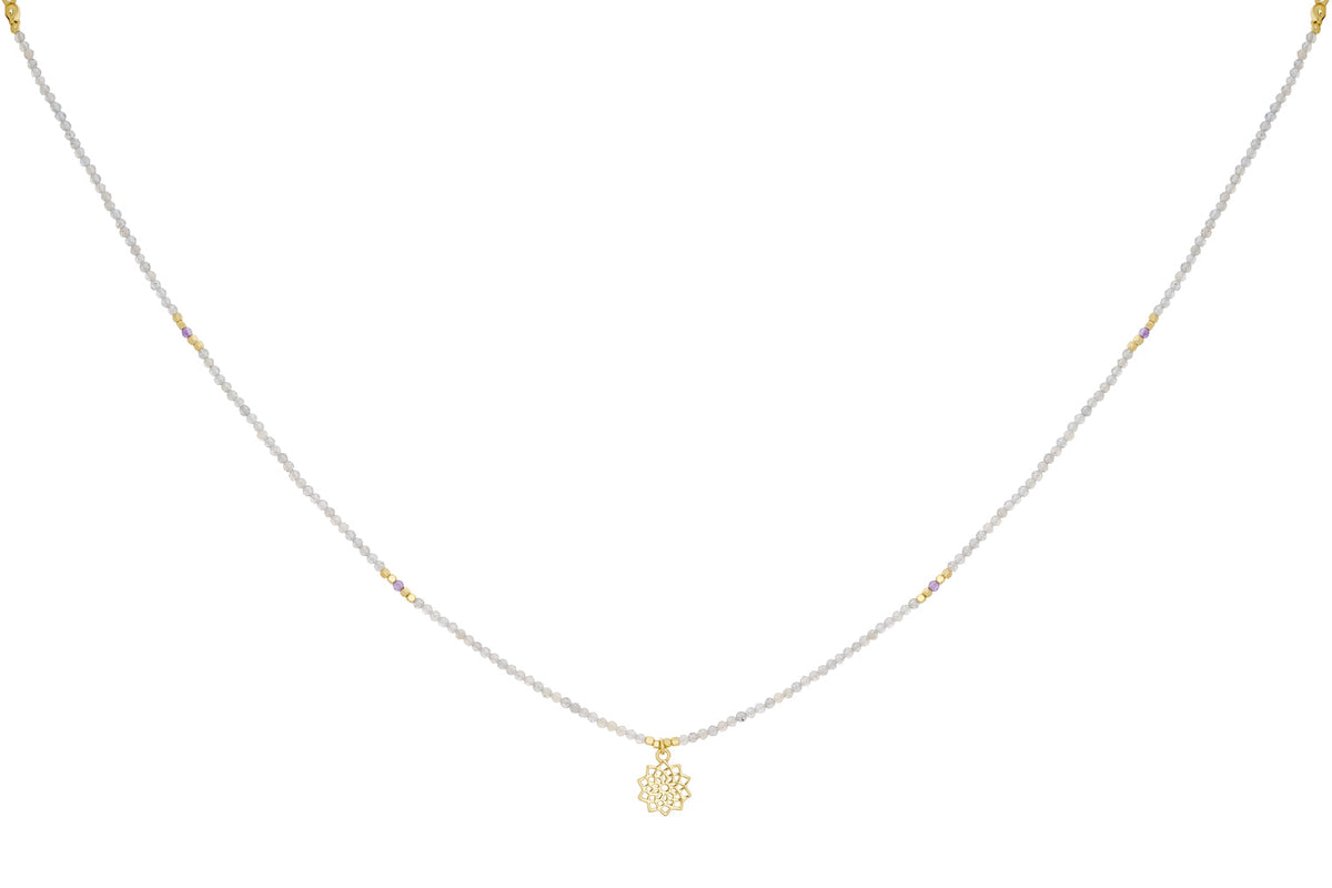 Labradorite & Amethyst Gold Crown Chakra Necklace