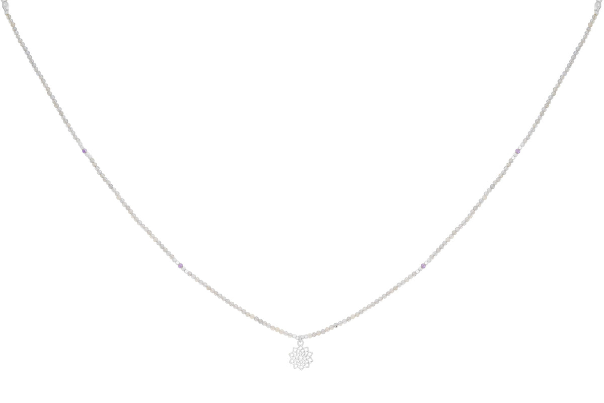 Labradorite and Amethyst Silver Crown Chakra Necklace