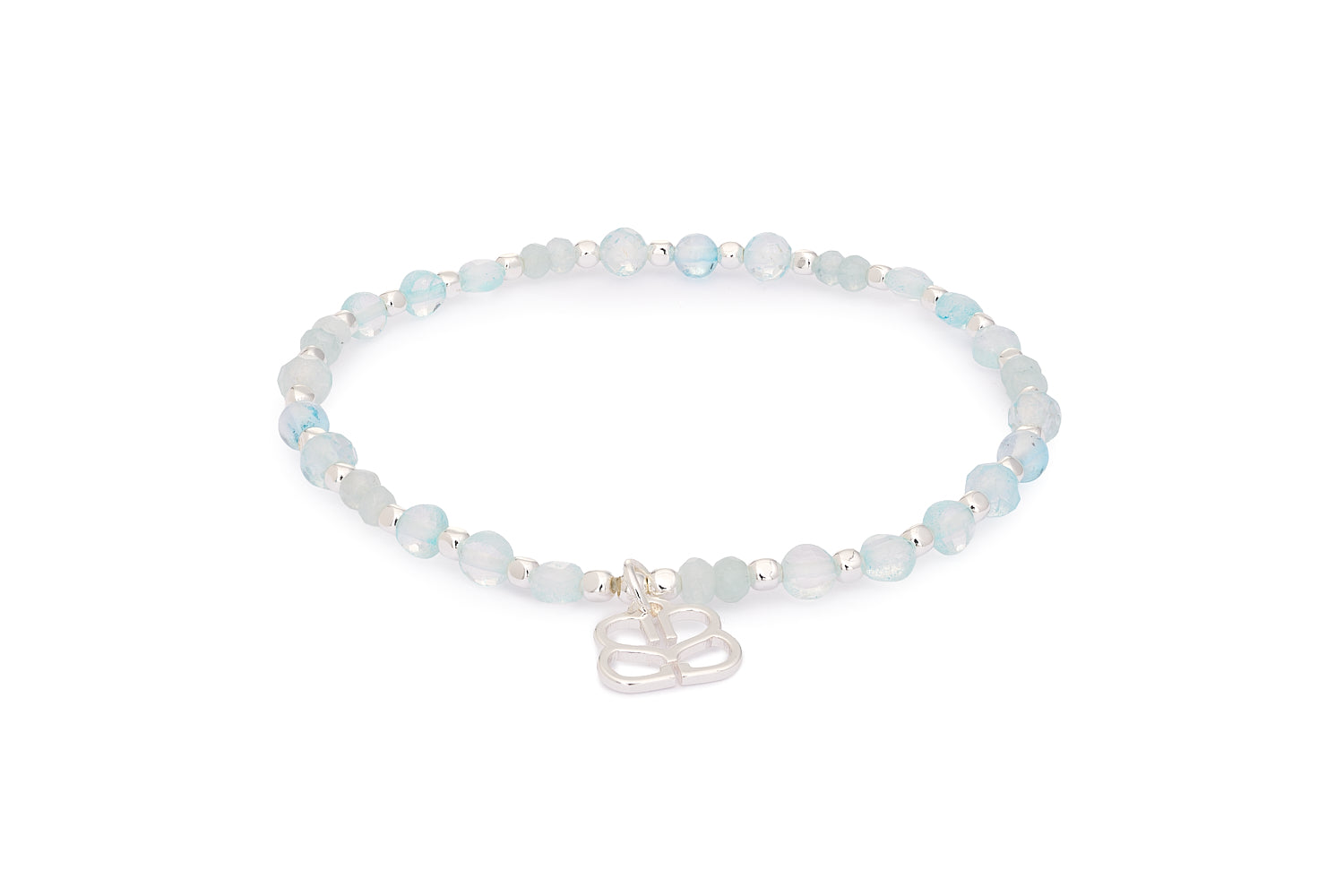 Laria Blue Topaz & Silver Beaded Bracelet featuring blue topaz gemstones and silver-plated brass beads in an 18cm stretch-fit design.