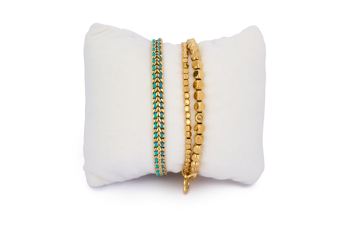 Lifou Teal & Gold Bracelet Stack | Boho Gold & Turquoise Layered Bracelets