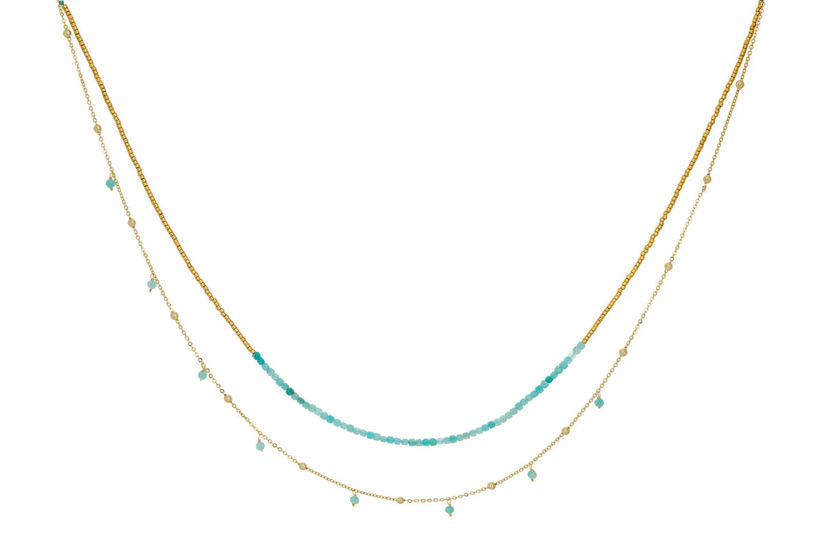 Lily Amazonite & Gold Gemstone Layered Necklace