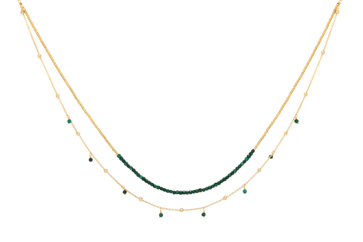 Lily Gold & Malachite Gemstone Layer Necklace