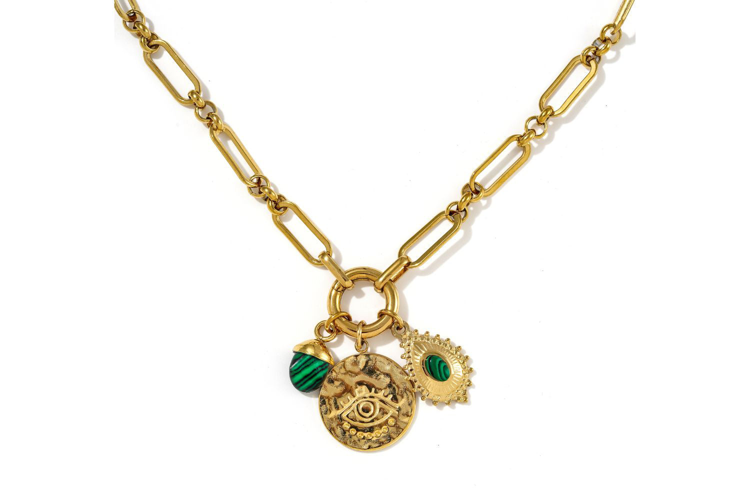 Luma malachite and Malachite gold charm necklace by Boho Betty