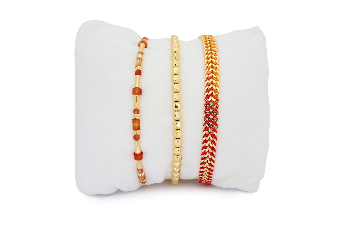 Makatea Gold & Orange Agate Bracelet Stack