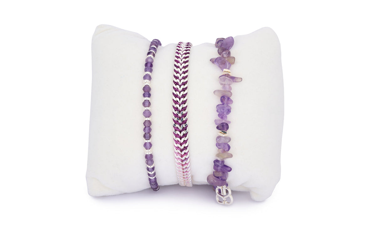 Maupiti Silver & Amethyst Gemstone Stacking Bracelet