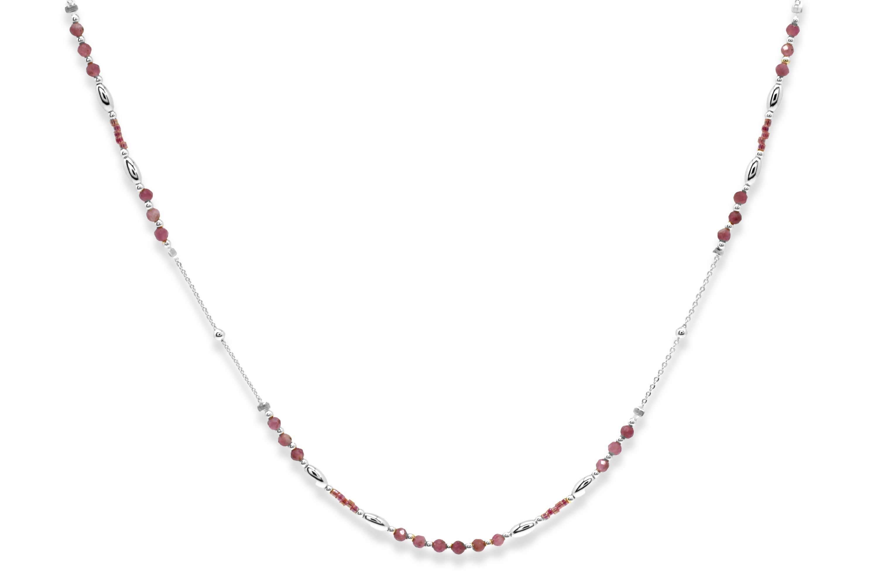 Horus Pink Tourmaline Silver Gemstone Necklace #color_Silver