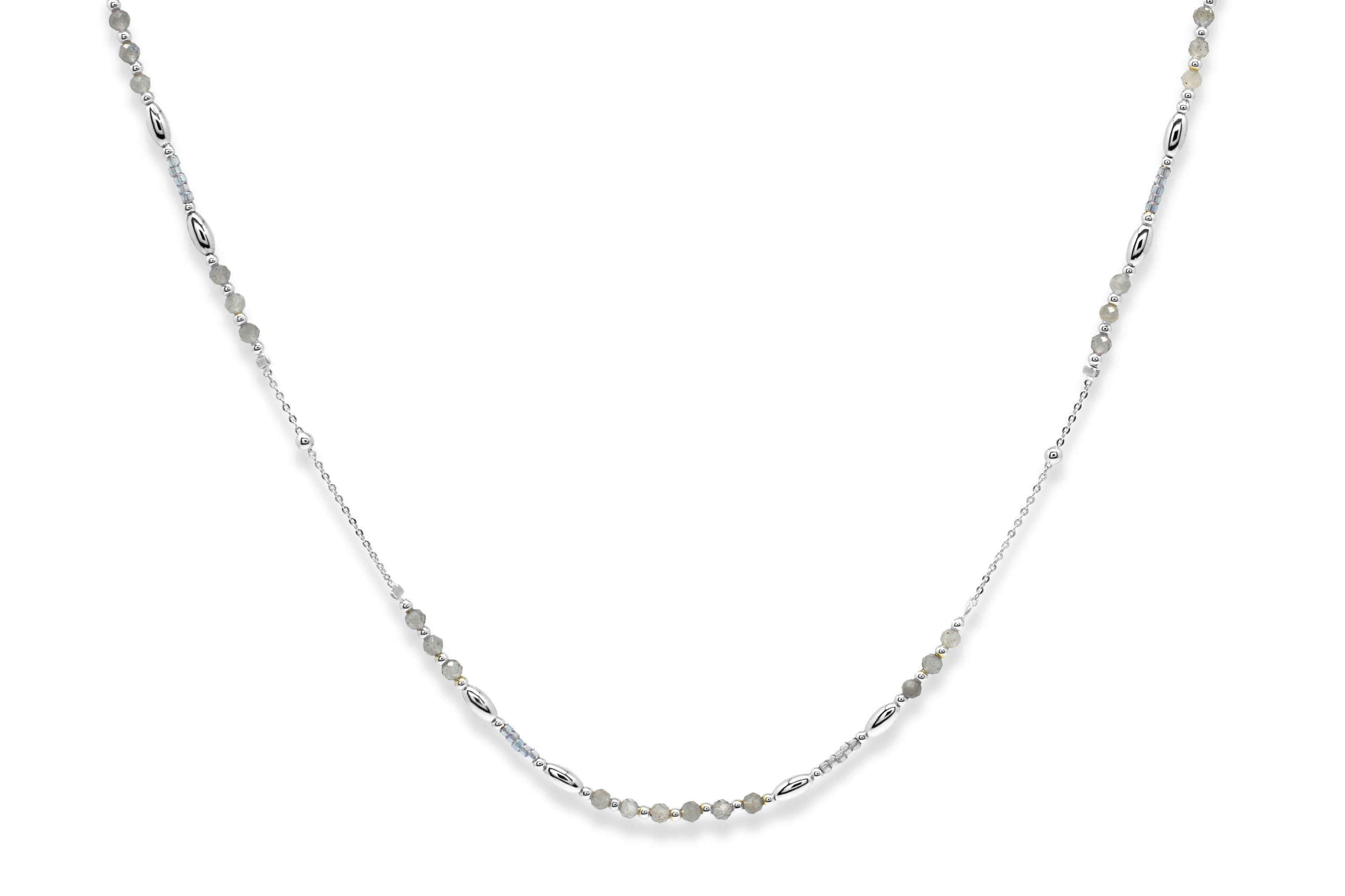 Silver Oval Labradorite Necklace
