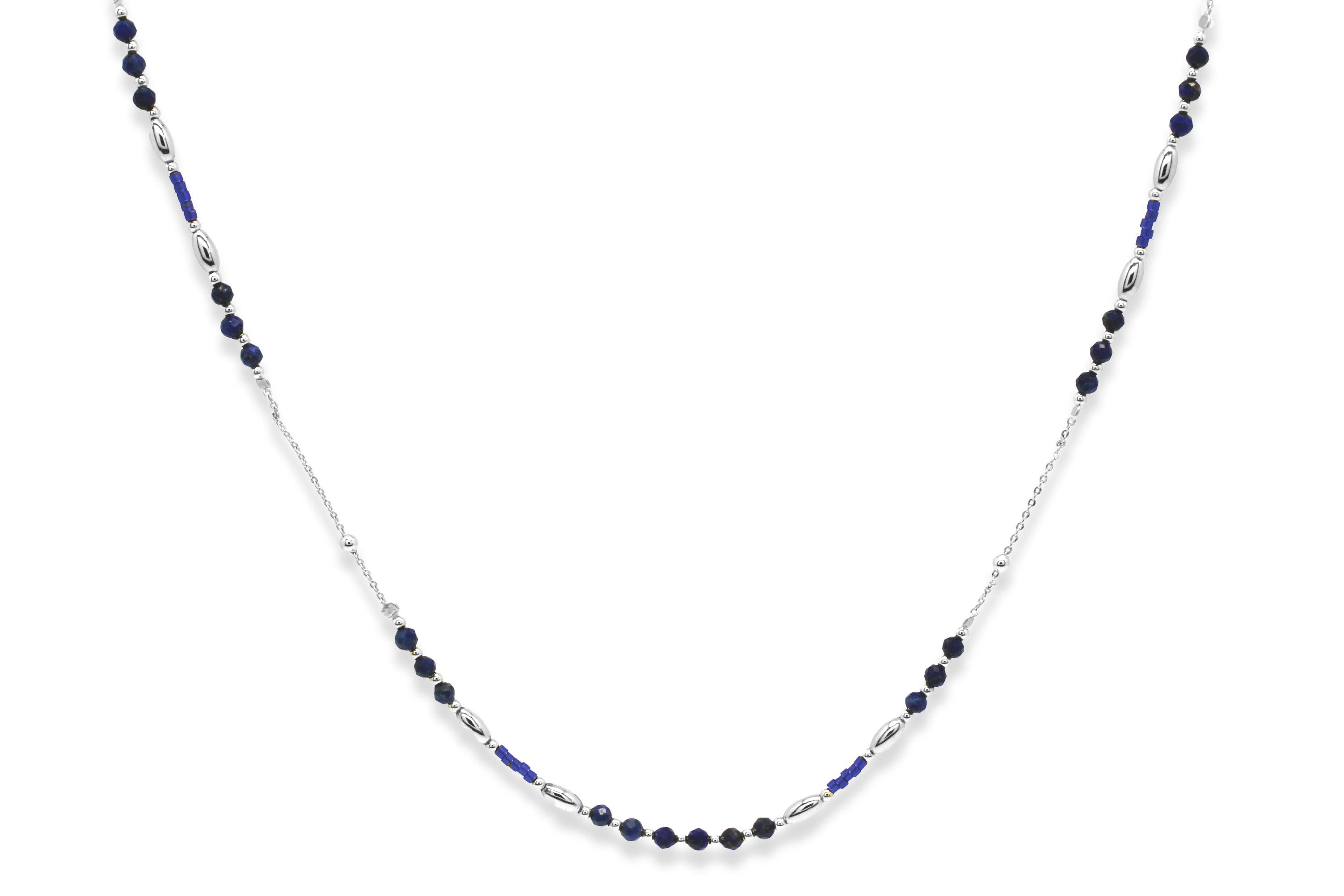 Horus Lapis Silver Gemstone Necklace#color_Silver