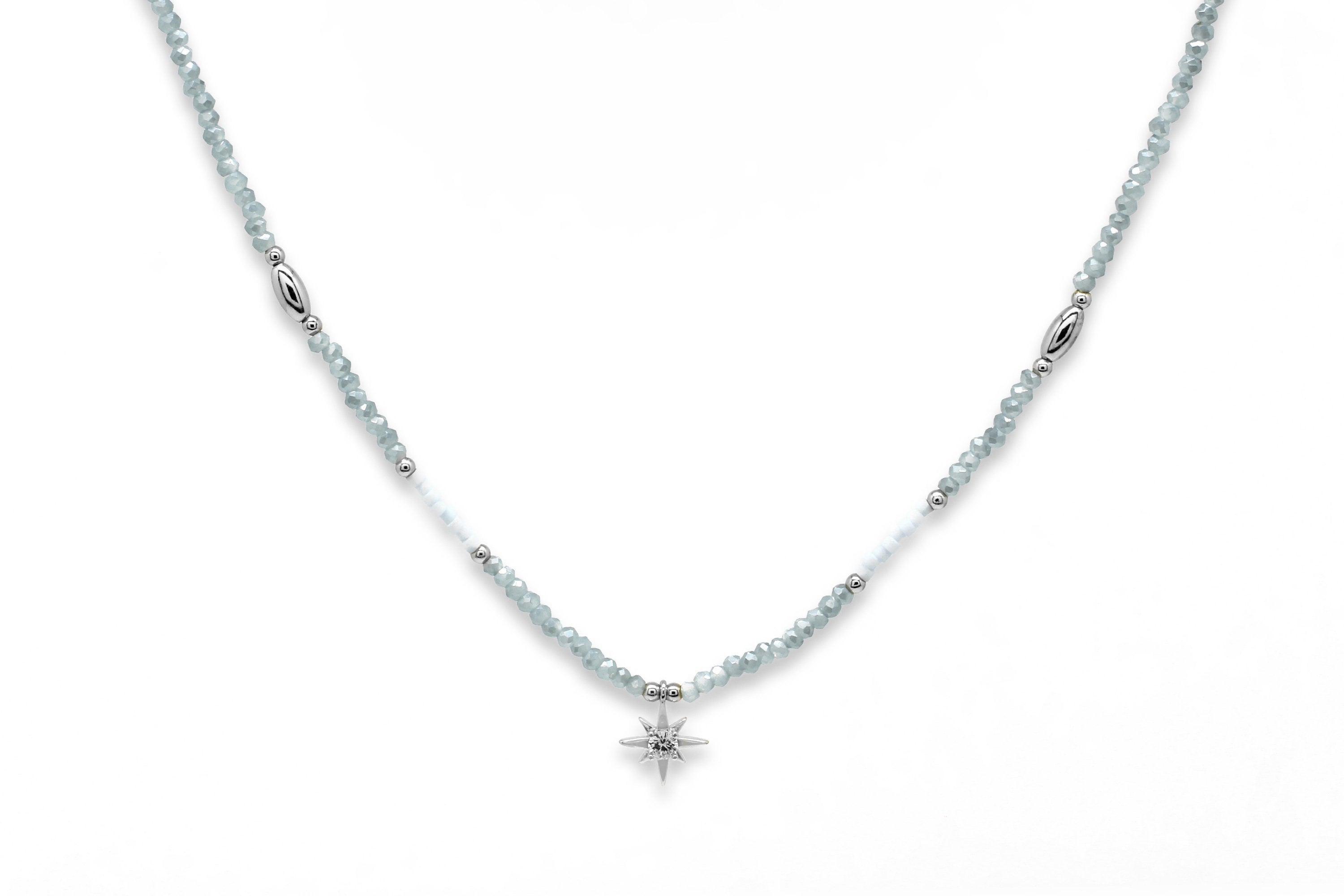 Aditi Grey Silver Beaded Star Necklace#color_Silver